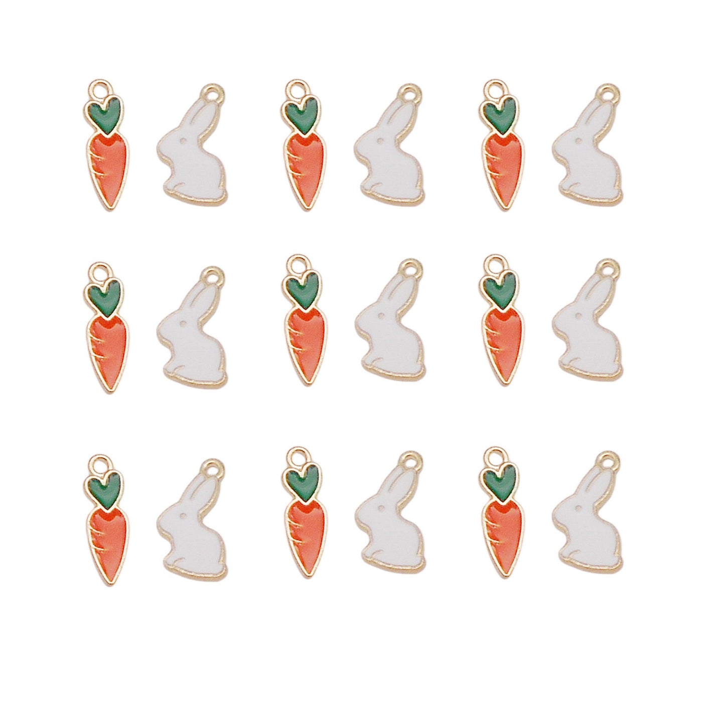 10PCS Easter Enamel White Rabbit Charms Alloy Bunny Carrot Pendants for DIY Jewelry Accessories Necklace Bracelet Earring Crafts Decor Keychain Dangle Making Supplies
