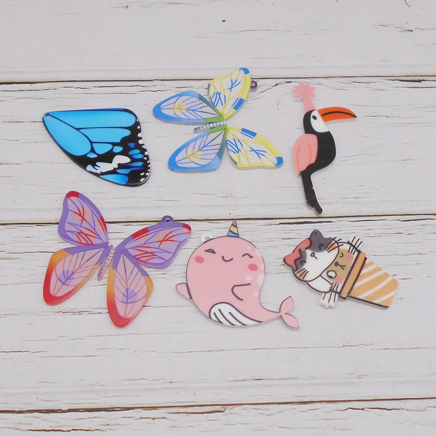 10PCS Acrylic Charms Butterfly Wing, Butterfly, Cat, Narwhal, Toucan Dangle for DIY Pendant Necklace Bracelet Earring Making Crafts Decoration