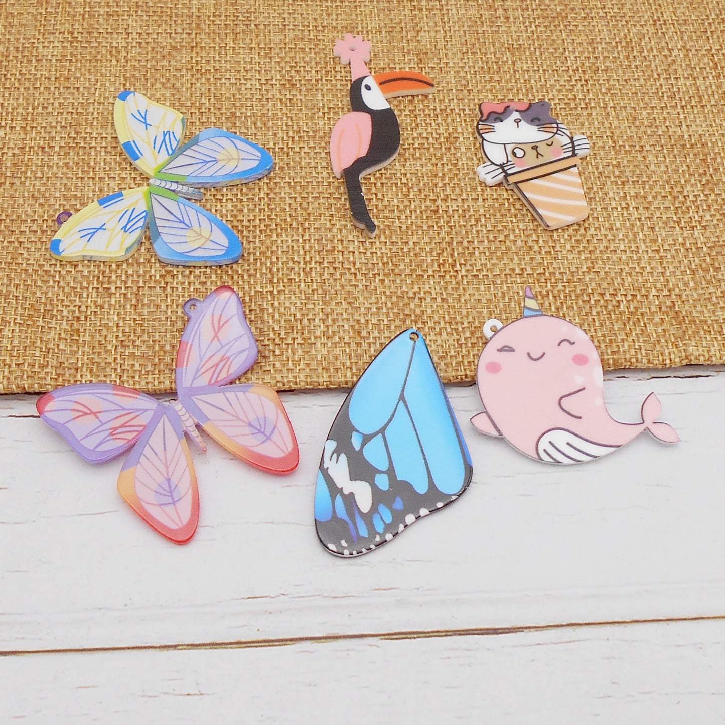 10PCS Acrylic Charms Butterfly Wing, Butterfly, Cat, Narwhal, Toucan Dangle for DIY Pendant Necklace Bracelet Earring Making Crafts Decoration