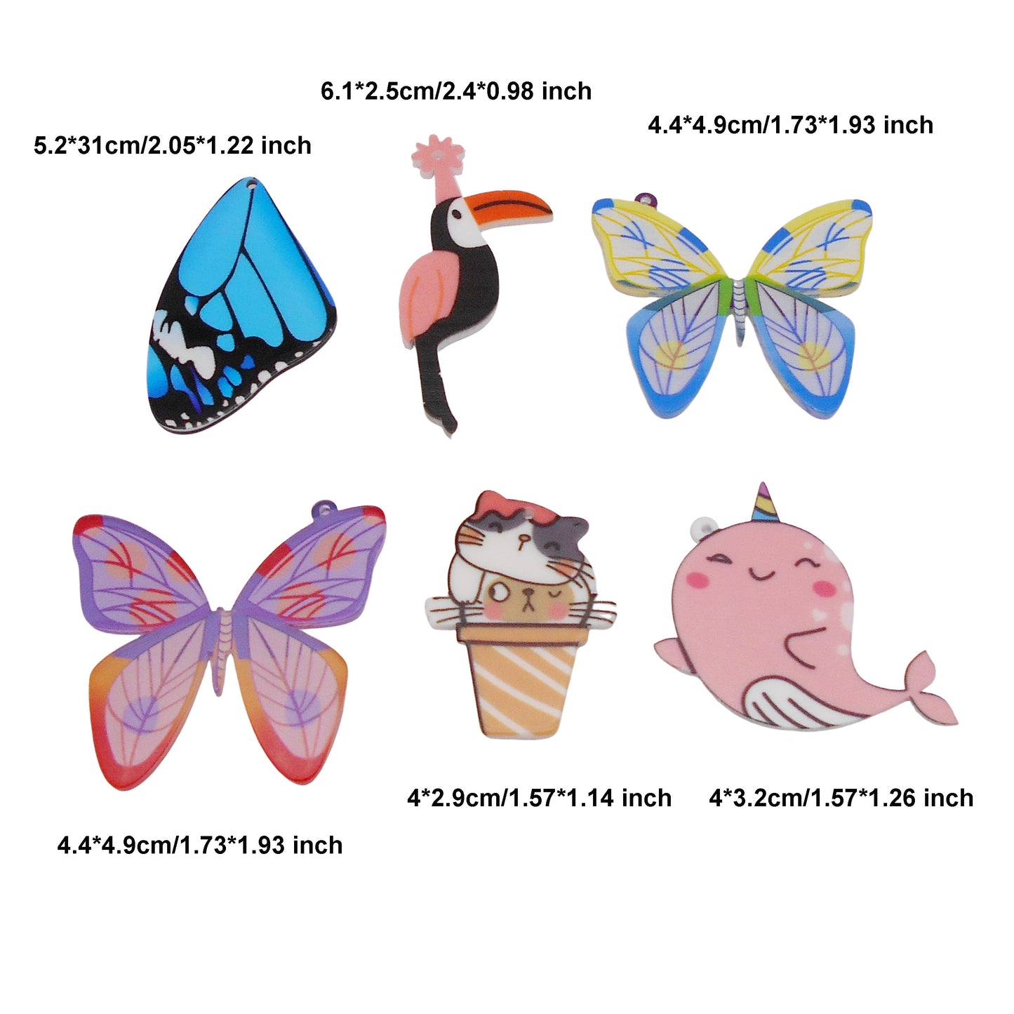10PCS Acrylic Charms Butterfly Wing, Butterfly, Cat, Narwhal, Toucan Dangle for DIY Pendant Necklace Bracelet Earring Making Crafts Decoration