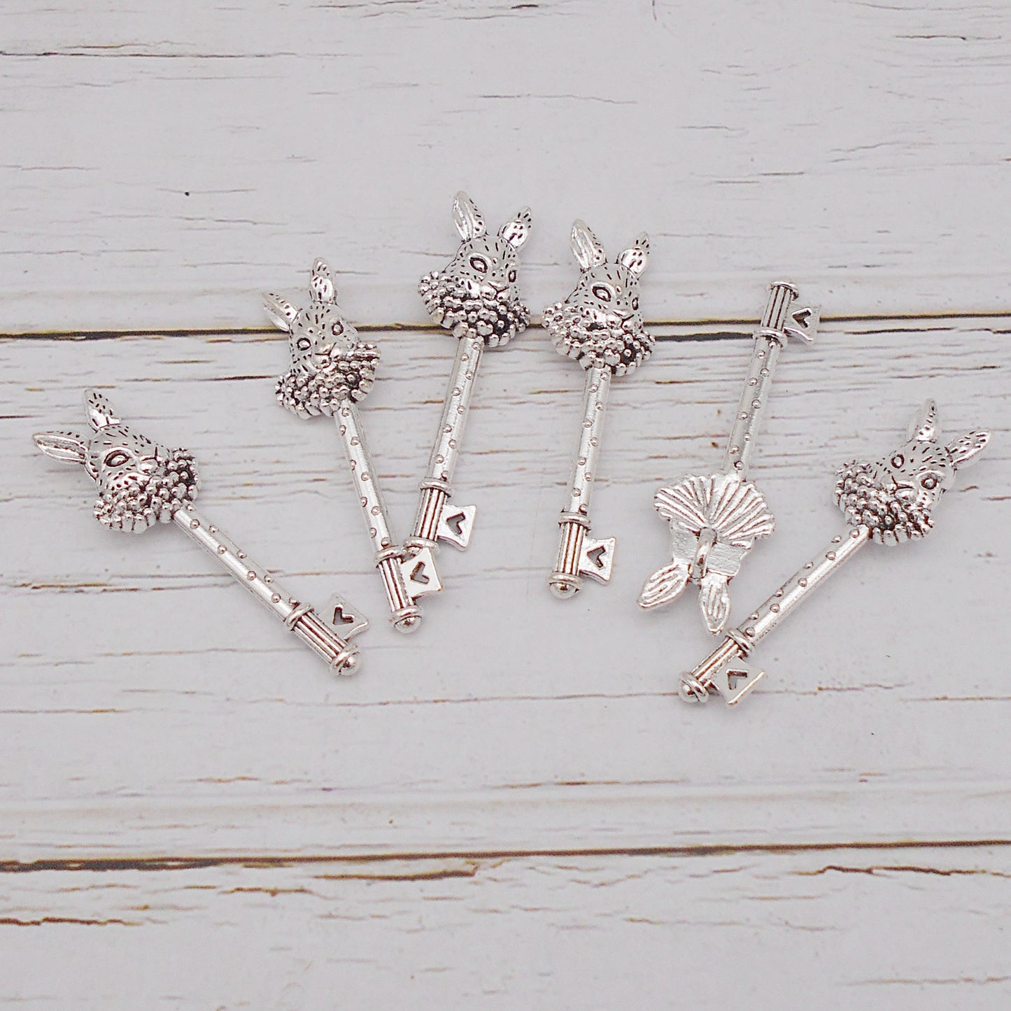 10PCS 50x15mm Retro Silver Bunny Key Pendant Metal Material Rabbit Key Charm for DIY Jewelry Making