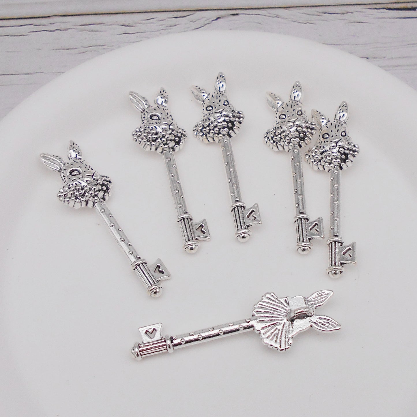 10PCS 50x15mm Retro Silver Bunny Key Pendant Metal Material Rabbit Key Charm for DIY Jewelry Making