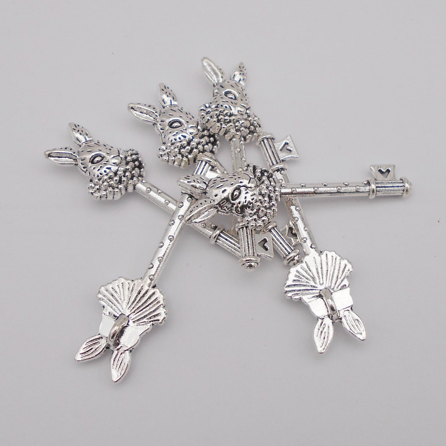 10PCS 50x15mm Retro Silver Bunny Key Pendant Metal Material Rabbit Key Charm for DIY Jewelry Making