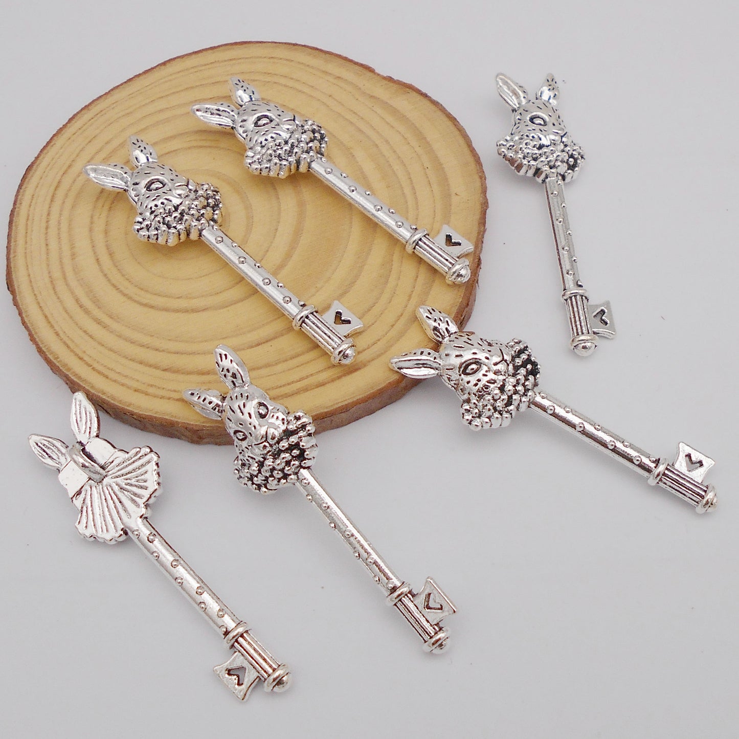10PCS 50x15mm Retro Silver Bunny Key Pendant Metal Material Rabbit Key Charm for DIY Jewelry Making