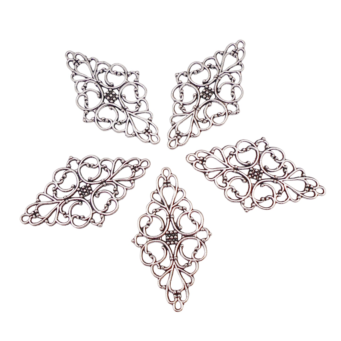Antique Silver Alloy Flower and Vine Link Pendant 30pcs/pack for Jewelry Making Necklace Earrings DIY Findings