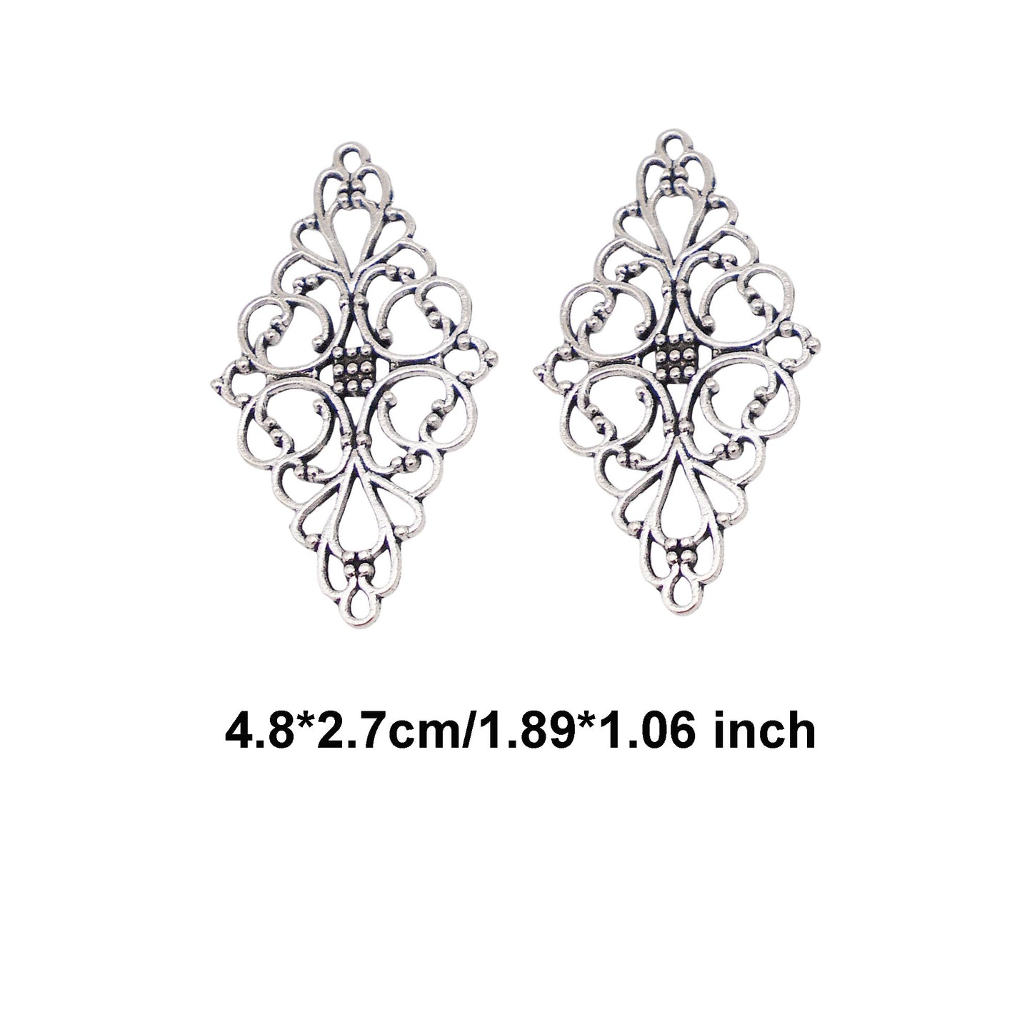 Antique Silver Alloy Flower and Vine Link Pendant 30pcs/pack for Jewelry Making Necklace Earrings DIY Findings