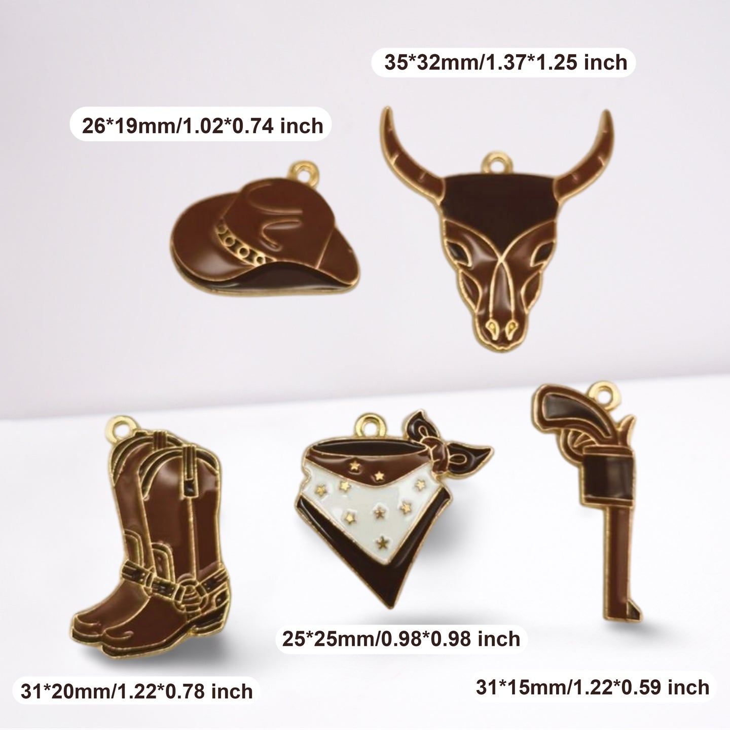 10Pcs Brown & Pink Enamel Bullhead Cowboy Hat Boot Gun Bandana Charms Alloy Western Cowboy Cowgirl Jewelry Pendant for Necklace Bracelet Earrings Accessories Crafts Decor