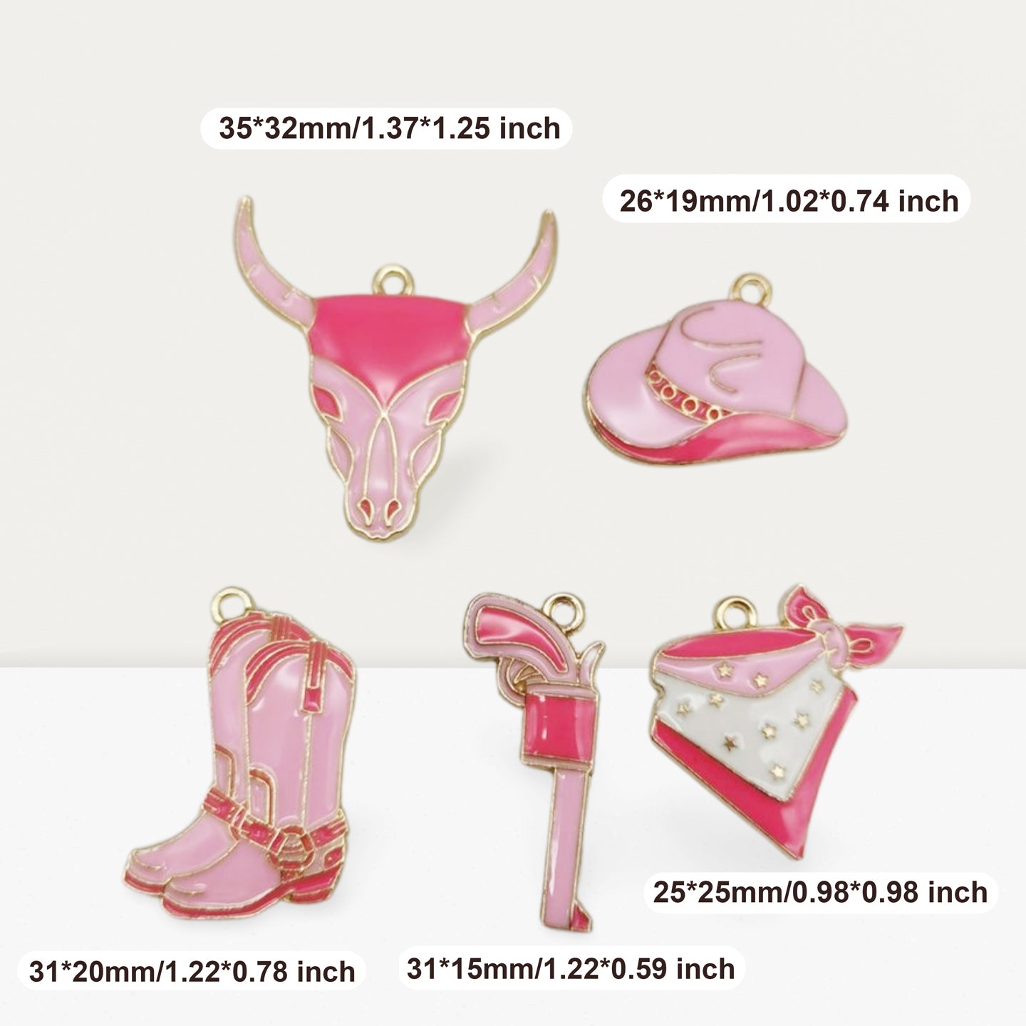 10Pcs Brown & Pink Enamel Bullhead Cowboy Hat Boot Gun Bandana Charms Alloy Western Cowboy Cowgirl Jewelry Pendant for Necklace Bracelet Earrings Accessories Crafts Decor