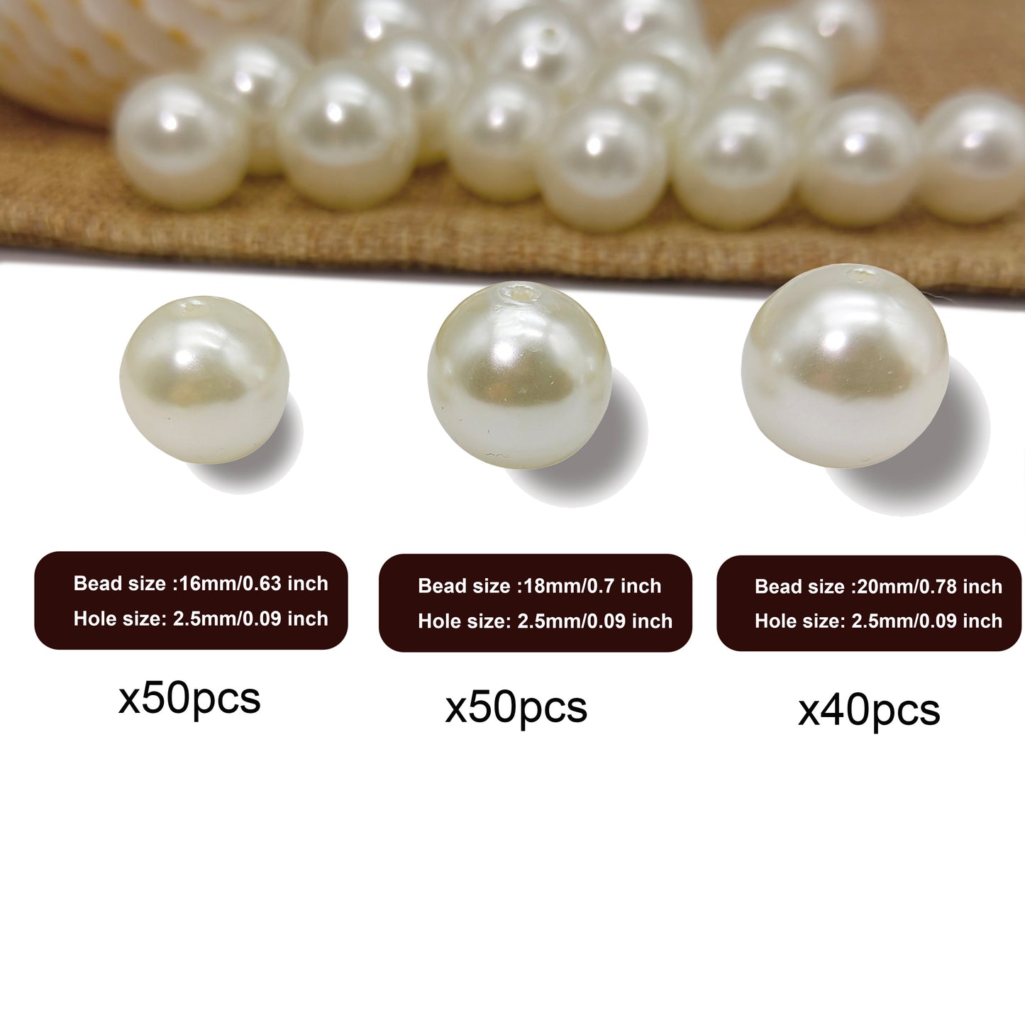 Large Size Beige Pearls Beads,Plastic Faux Pearl with Hole,Loose Spacer Beads for Jewelry Making,Bracelets Necklaces Earrings DIY Accessory,Crafts Vase Filler Decoration
