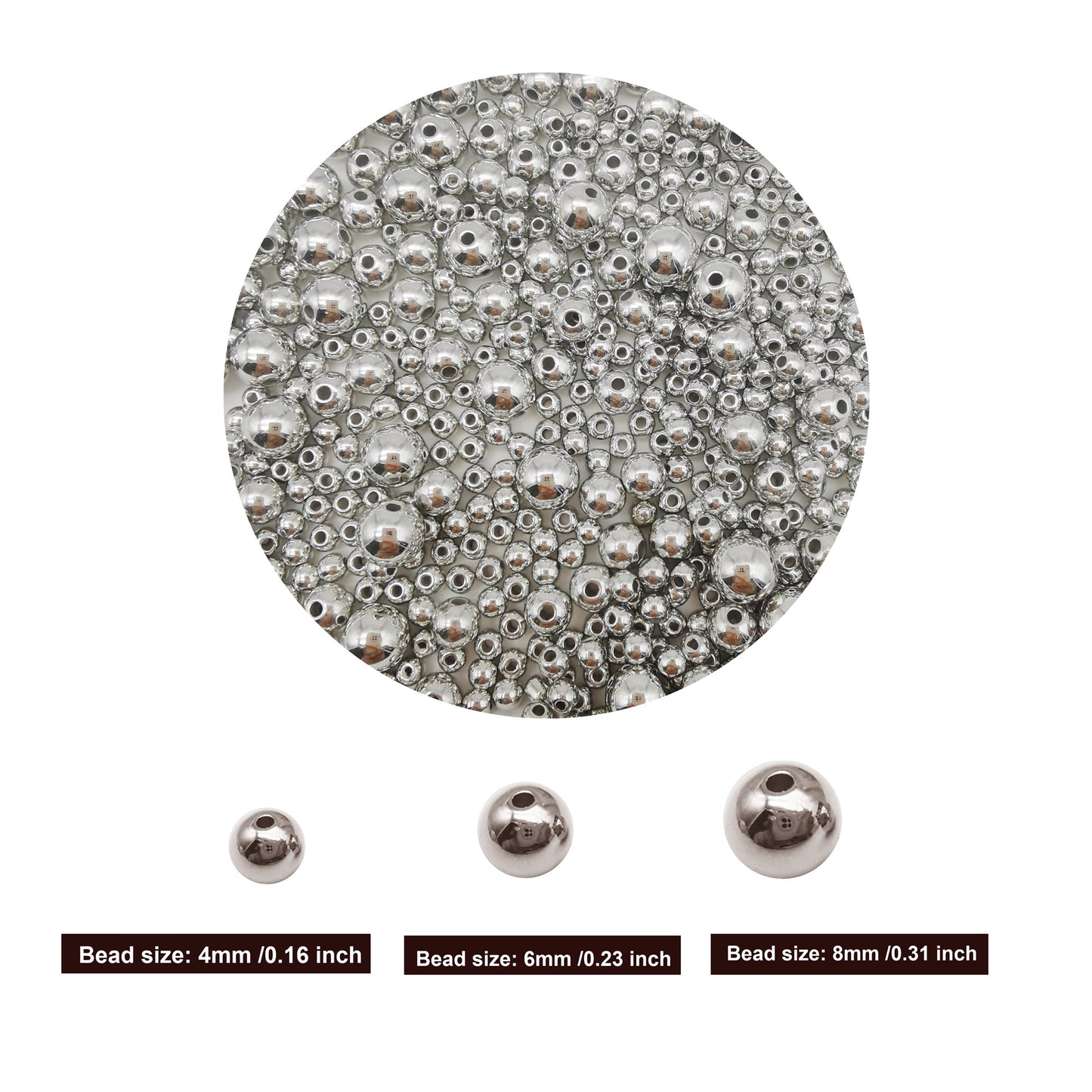 200-4200pcs 4mm 6mm 8mm SilverTone Spacer Beads CCB Plastic Smooth Round Bead Loose Beads for Bracelet Necklace Jewelry Making