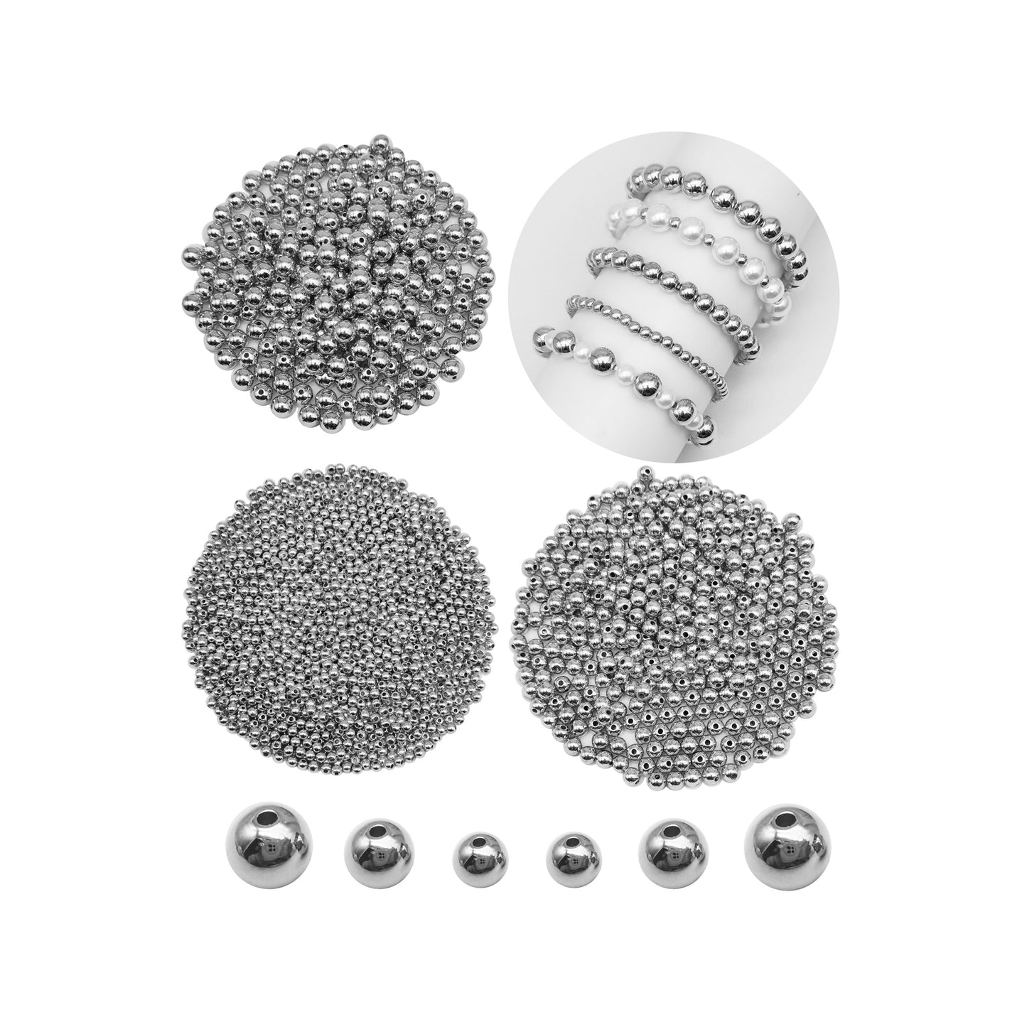 200-4200pcs 4mm 6mm 8mm SilverTone Spacer Beads CCB Plastic Smooth Round Bead Loose Beads for Bracelet Necklace Jewelry Making