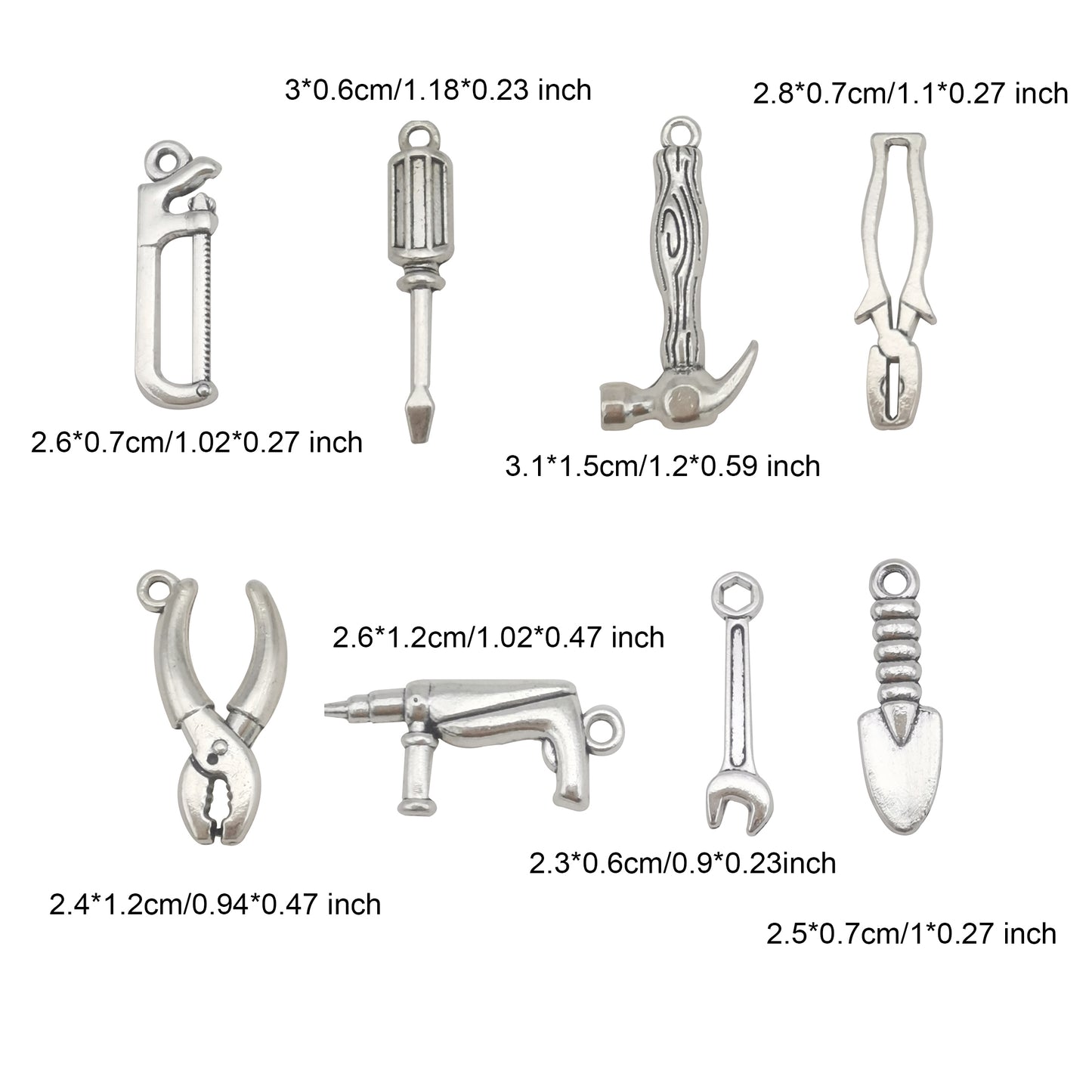 24pcs Father's Day Tools Charms Screwdriver Vise Hammer Saw Alloy Pendant for Jewelry Keychain Making DIY Craft