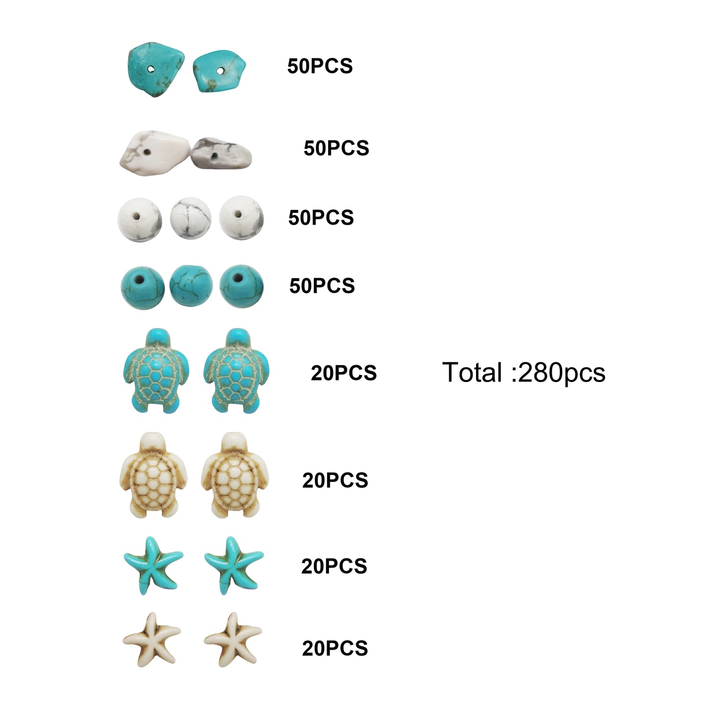 280pcs Artificial turquoise man-made turquoise turtle starfish beads Mixed spacer beads loose beads for sea beach jewelry making DIY