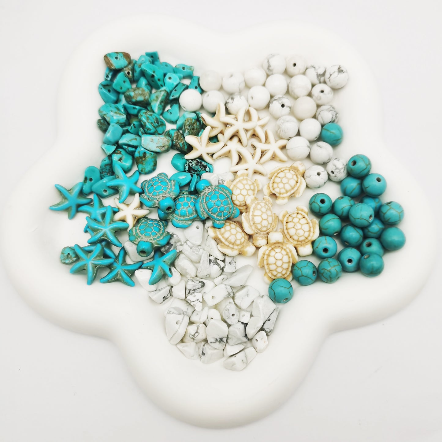 280pcs Artificial turquoise man-made turquoise turtle starfish beads Mixed spacer beads loose beads for sea beach jewelry making DIY
