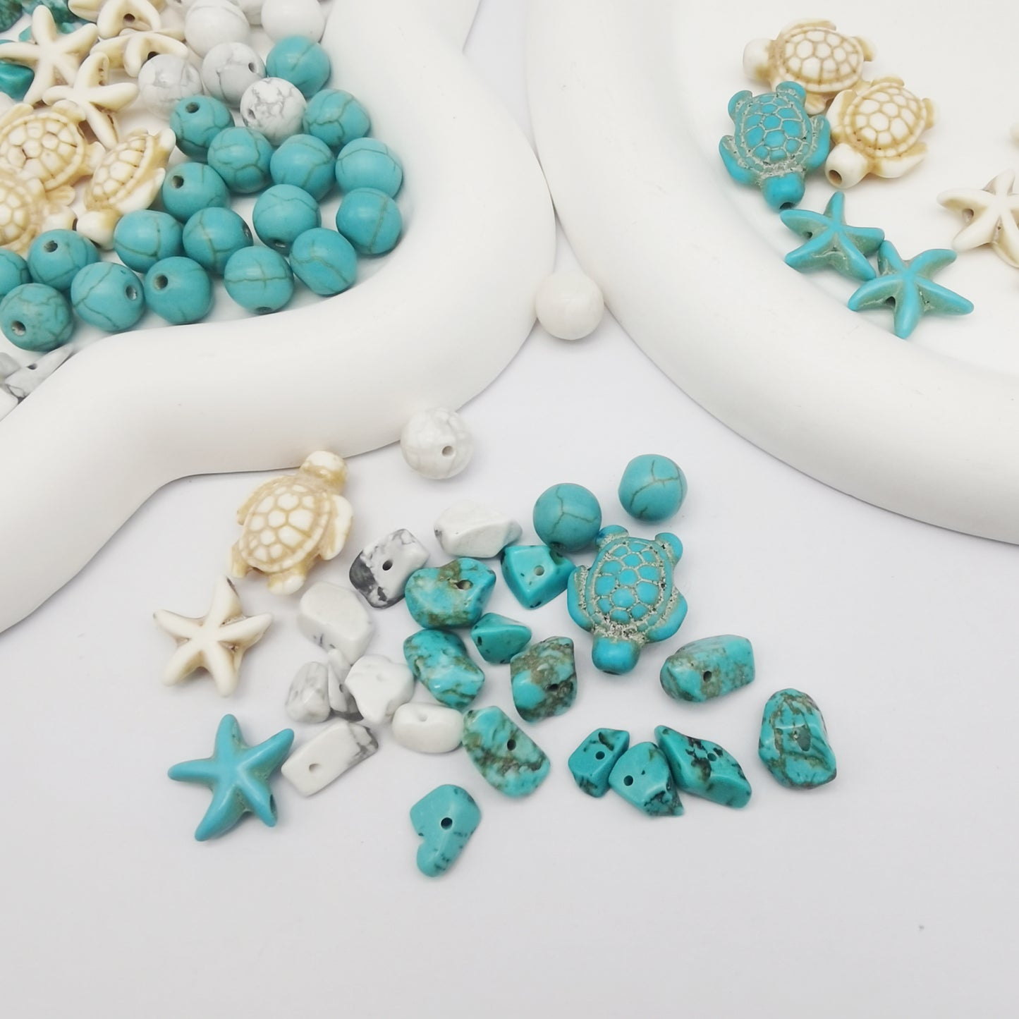 280pcs Artificial turquoise man-made turquoise turtle starfish beads Mixed spacer beads loose beads for sea beach jewelry making DIY