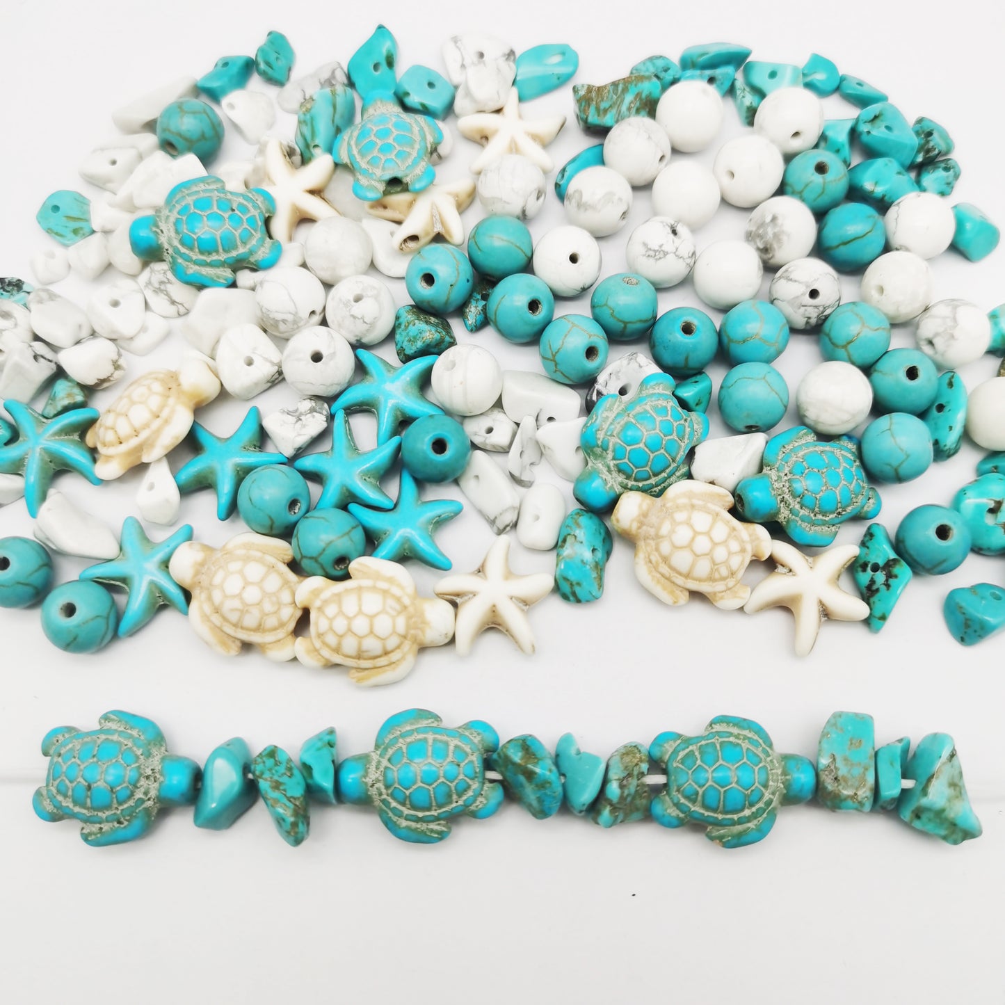 280pcs Artificial turquoise man-made turquoise turtle starfish beads Mixed spacer beads loose beads for sea beach jewelry making DIY