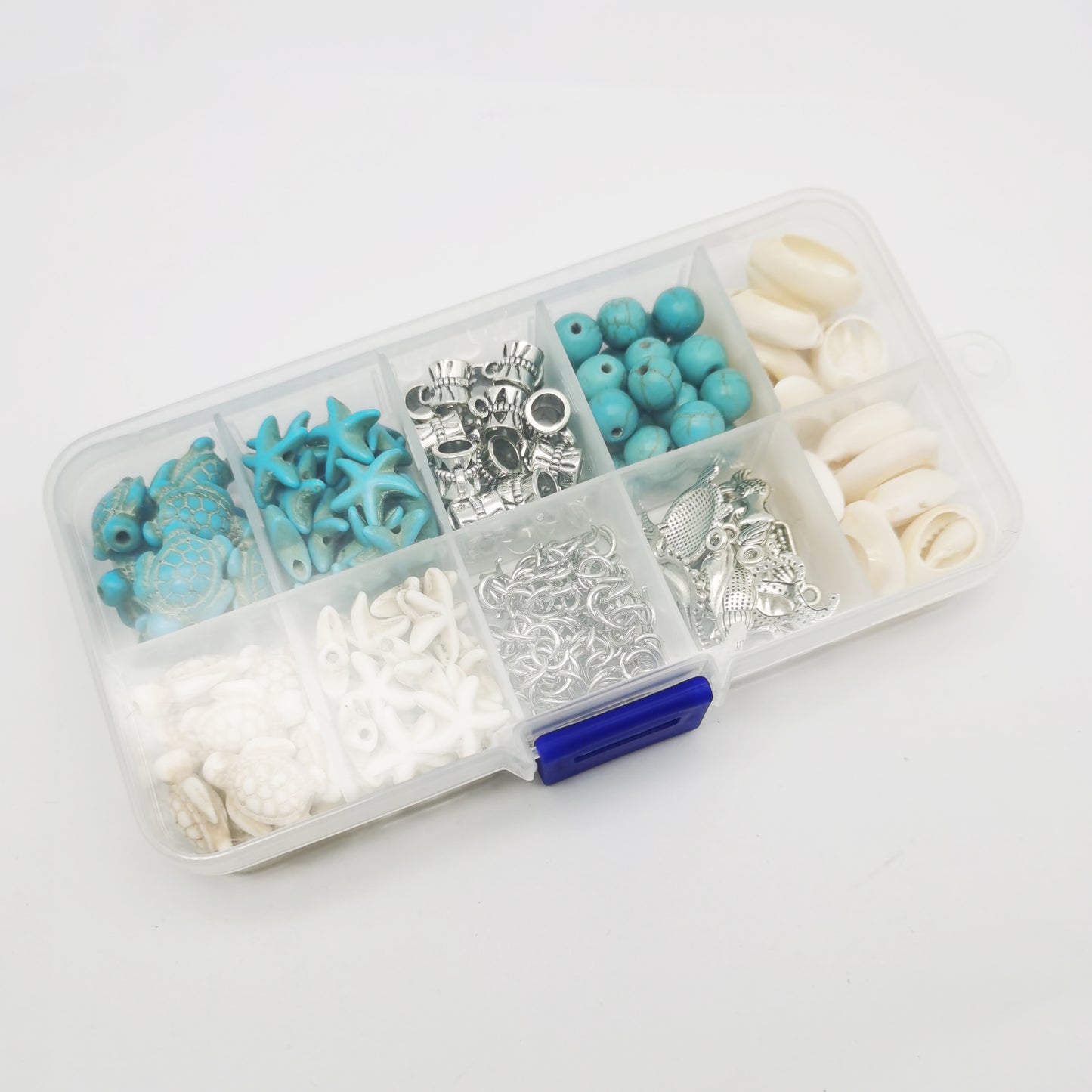 1 Box 200Pcs Stone Jewelry Making Kit, Summer Ocean Animals Starfish Mermaid Turtle Beads Charms Natural Seashell Beads for DIY Necklace Earring Bracelet Anklet Jewelry Making