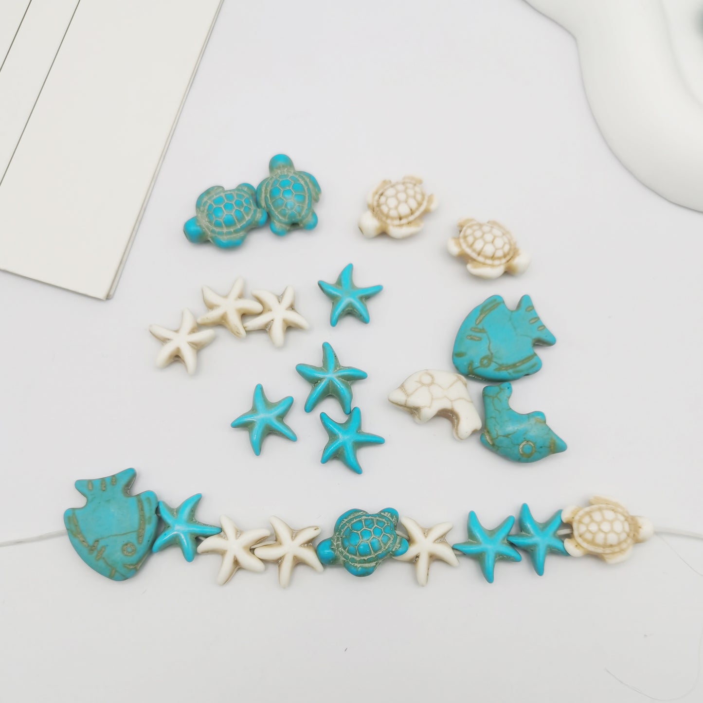 55pcs Artificial turquoise man-made turquoise turtle starfish fish beads Mixed spacer beads loose beads for sea beach jewelry making DIY