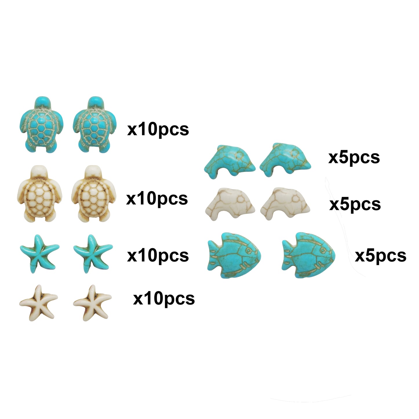 55pcs Artificial turquoise man-made turquoise turtle starfish fish beads Mixed spacer beads loose beads for sea beach jewelry making DIY