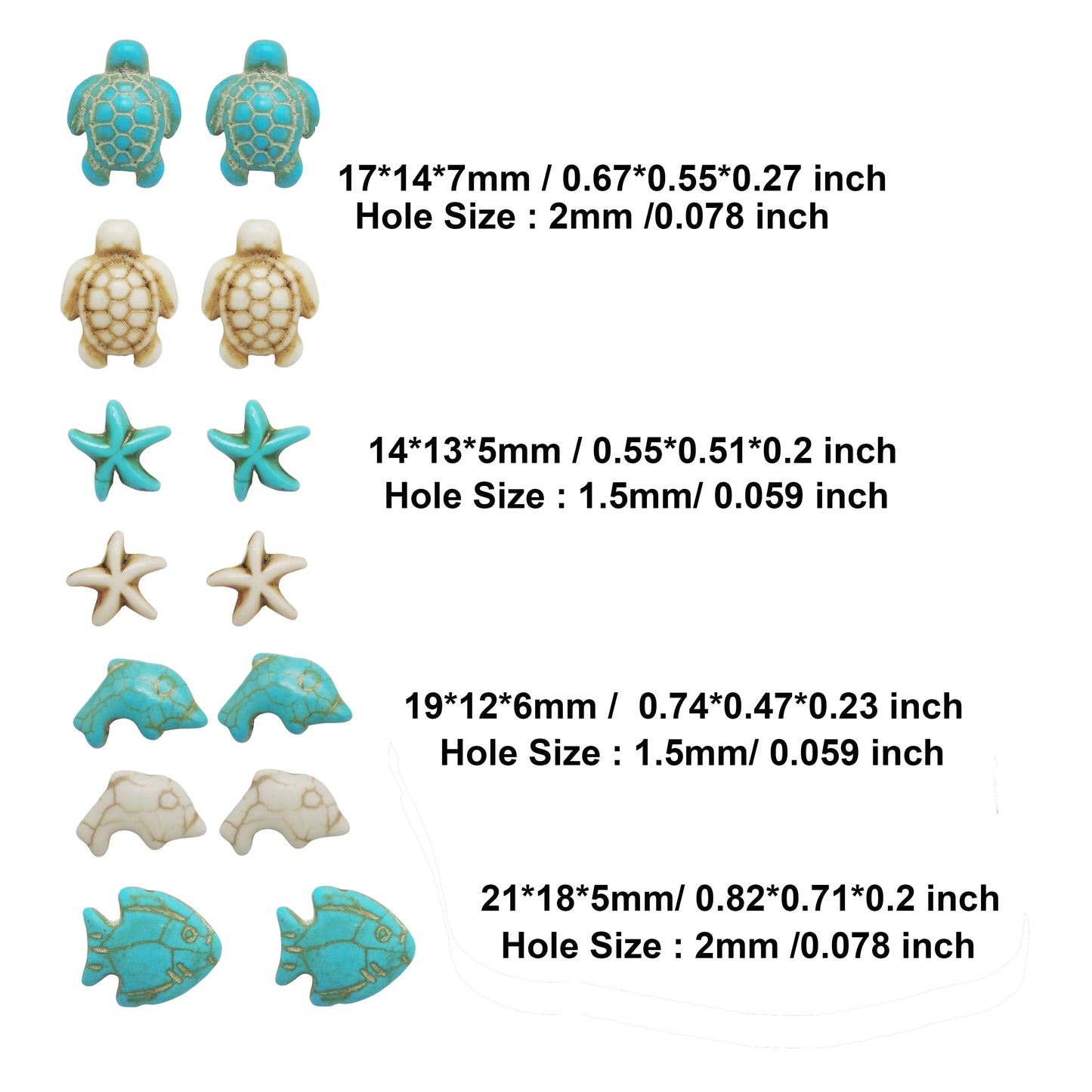 55pcs Artificial turquoise man-made turquoise turtle starfish fish beads Mixed spacer beads loose beads for sea beach jewelry making DIY