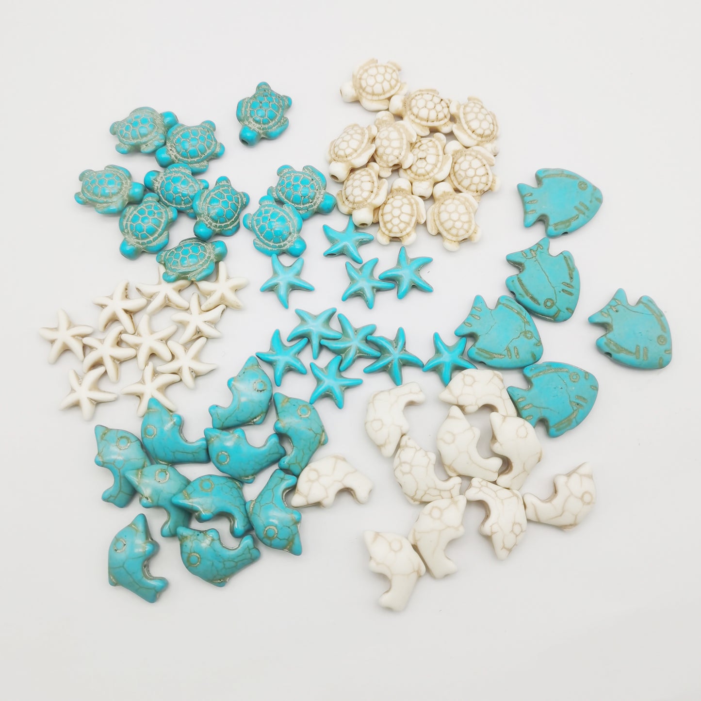 55pcs Artificial turquoise man-made turquoise turtle starfish fish beads Mixed spacer beads loose beads for sea beach jewelry making DIY