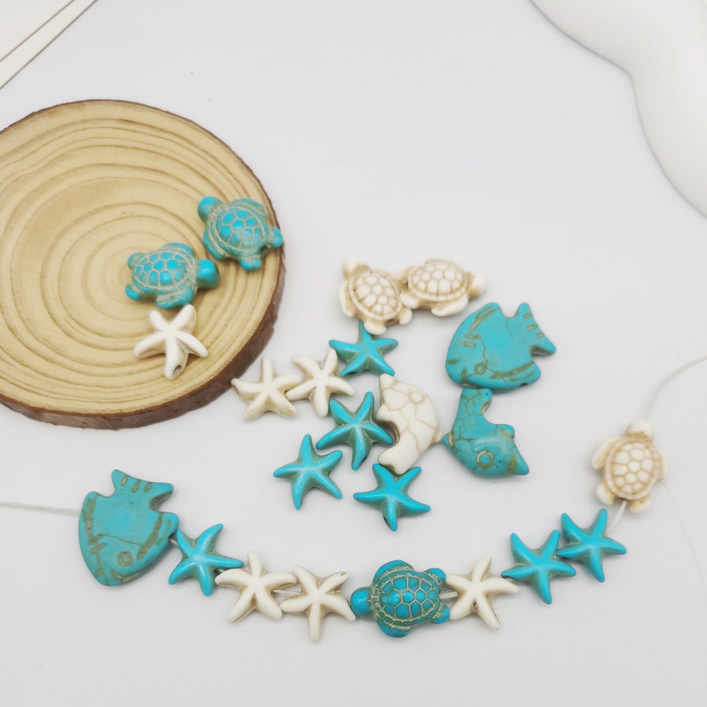 55pcs Artificial turquoise man-made turquoise turtle starfish fish beads Mixed spacer beads loose beads for sea beach jewelry making DIY