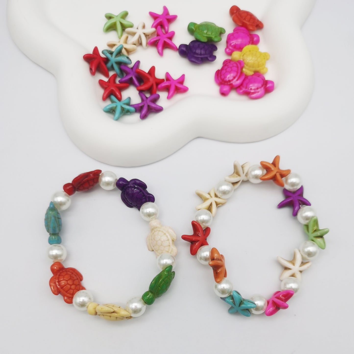80pcs Colorful Artificial turquoise man-made turquoise turtle starfish beads Mixed spacer beads loose beads for sea beach jewelry making DIY