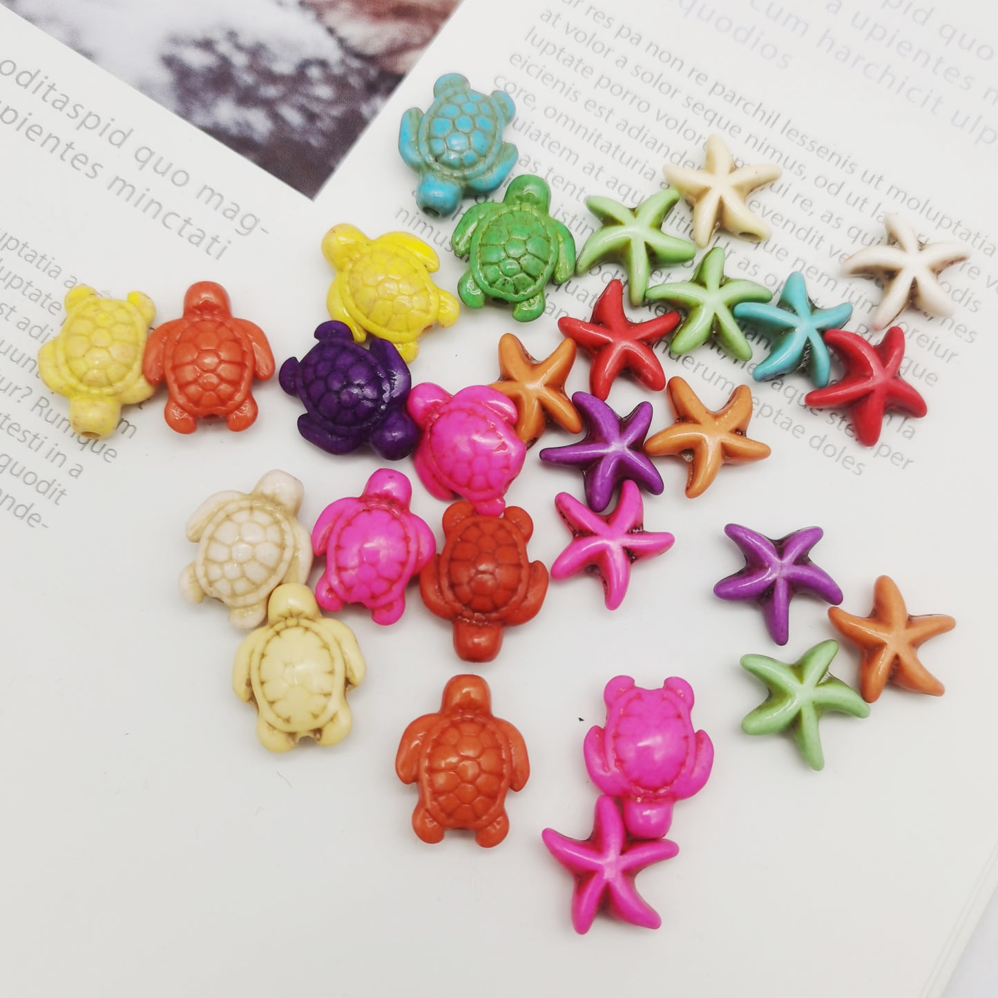 80pcs Colorful Artificial turquoise man-made turquoise turtle starfish beads Mixed spacer beads loose beads for sea beach jewelry making DIY