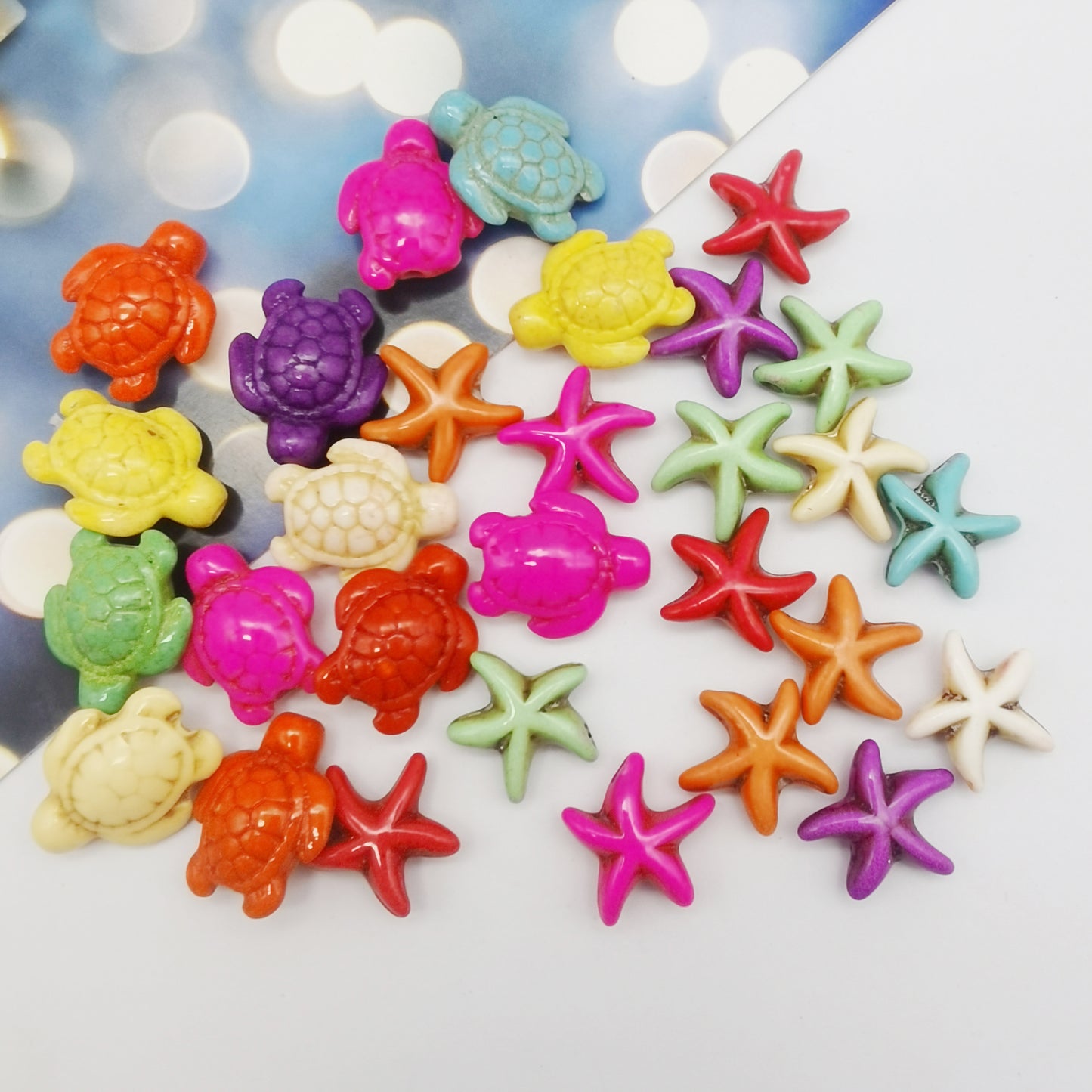 80pcs Colorful Artificial turquoise man-made turquoise turtle starfish beads Mixed spacer beads loose beads for sea beach jewelry making DIY