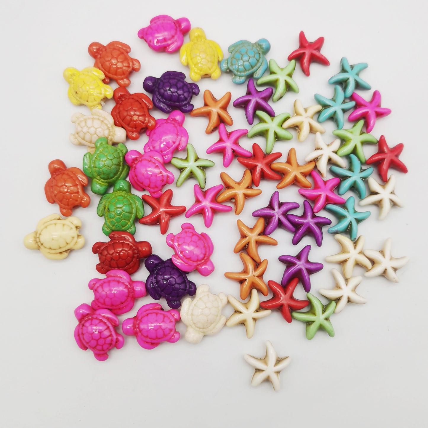 80pcs Colorful Artificial turquoise man-made turquoise turtle starfish beads Mixed spacer beads loose beads for sea beach jewelry making DIY