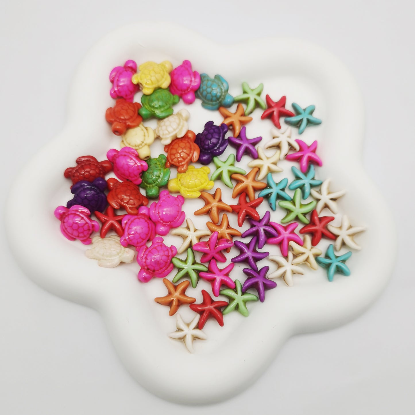 80pcs Colorful Artificial turquoise man-made turquoise turtle starfish beads Mixed spacer beads loose beads for sea beach jewelry making DIY