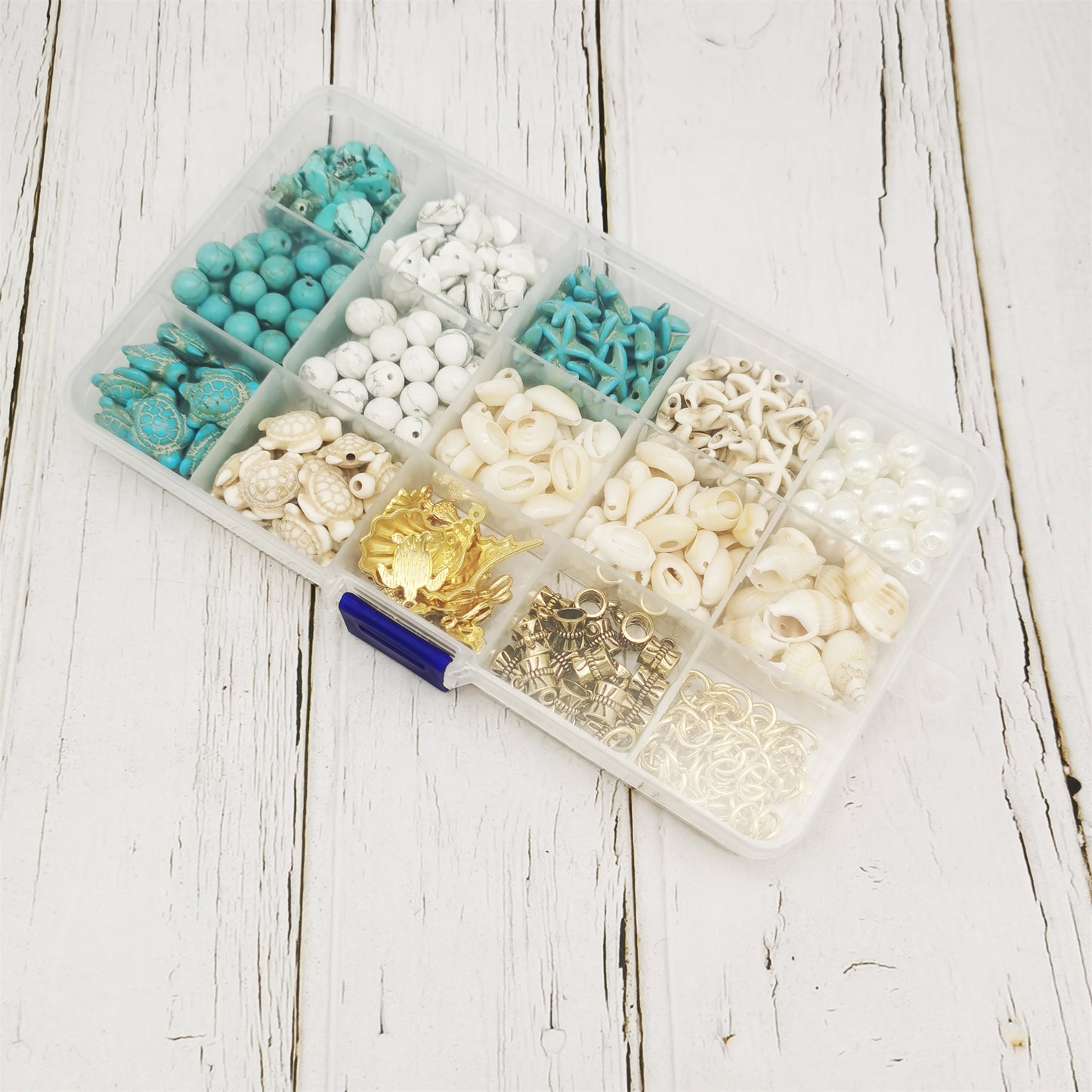 422PCS Gold Alloy Pendants Seashells Man-Made Turquoise Beads Starfish Turtle Ocean Charms for Jewelry Making Summer Beach Bead Necklace Bracelet Crafts DIY Accessory