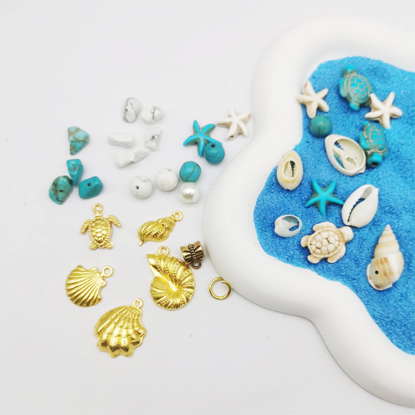 422PCS Gold Alloy Pendants Seashells Man-Made Turquoise Beads Starfish Turtle Ocean Charms for Jewelry Making Summer Beach Bead Necklace Bracelet Crafts DIY Accessory
