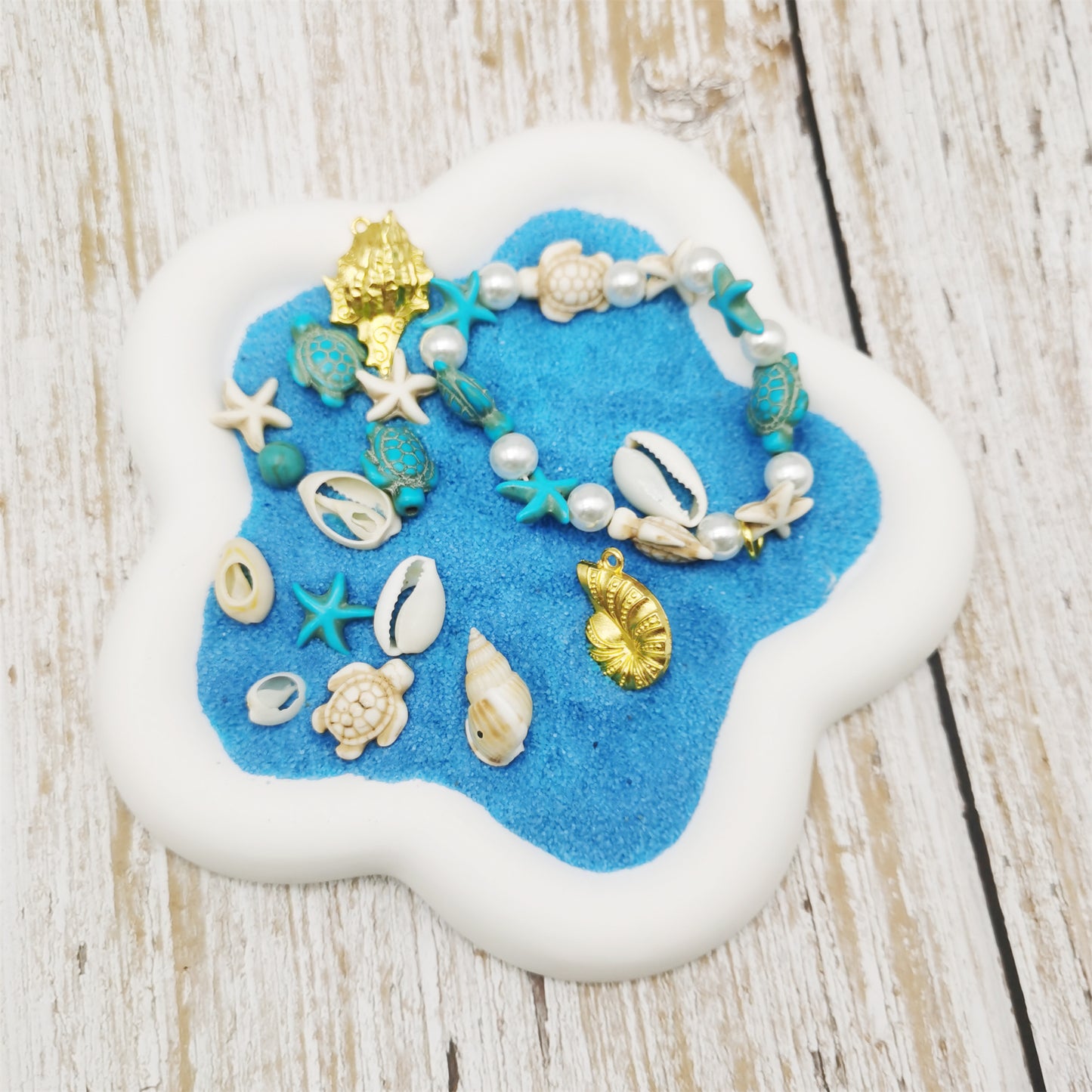 422PCS Gold Alloy Pendants Seashells Man-Made Turquoise Beads Starfish Turtle Ocean Charms for Jewelry Making Summer Beach Bead Necklace Bracelet Crafts DIY Accessory