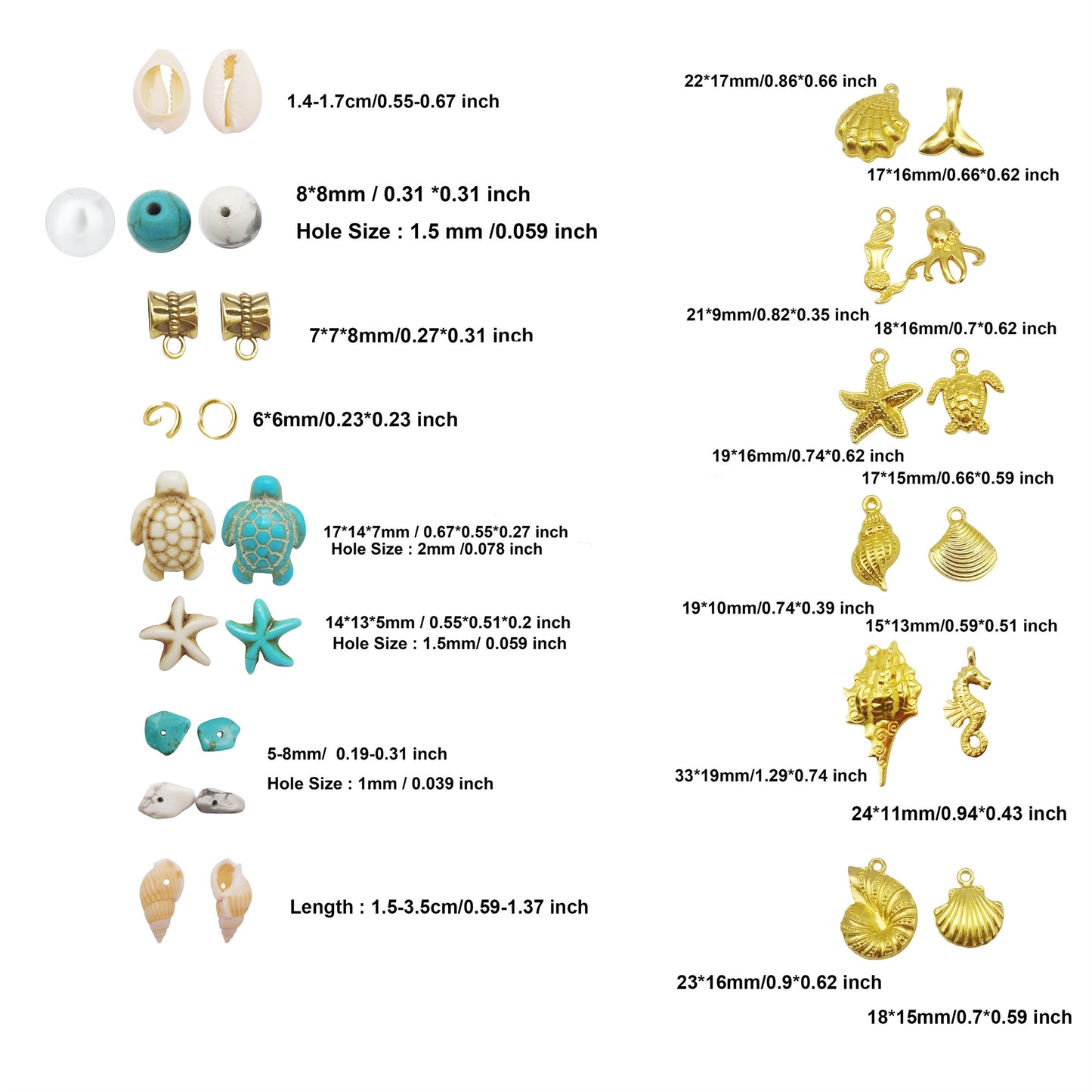 422PCS Gold Alloy Pendants Seashells Man-Made Turquoise Beads Starfish Turtle Ocean Charms for Jewelry Making Summer Beach Bead Necklace Bracelet Crafts DIY Accessory