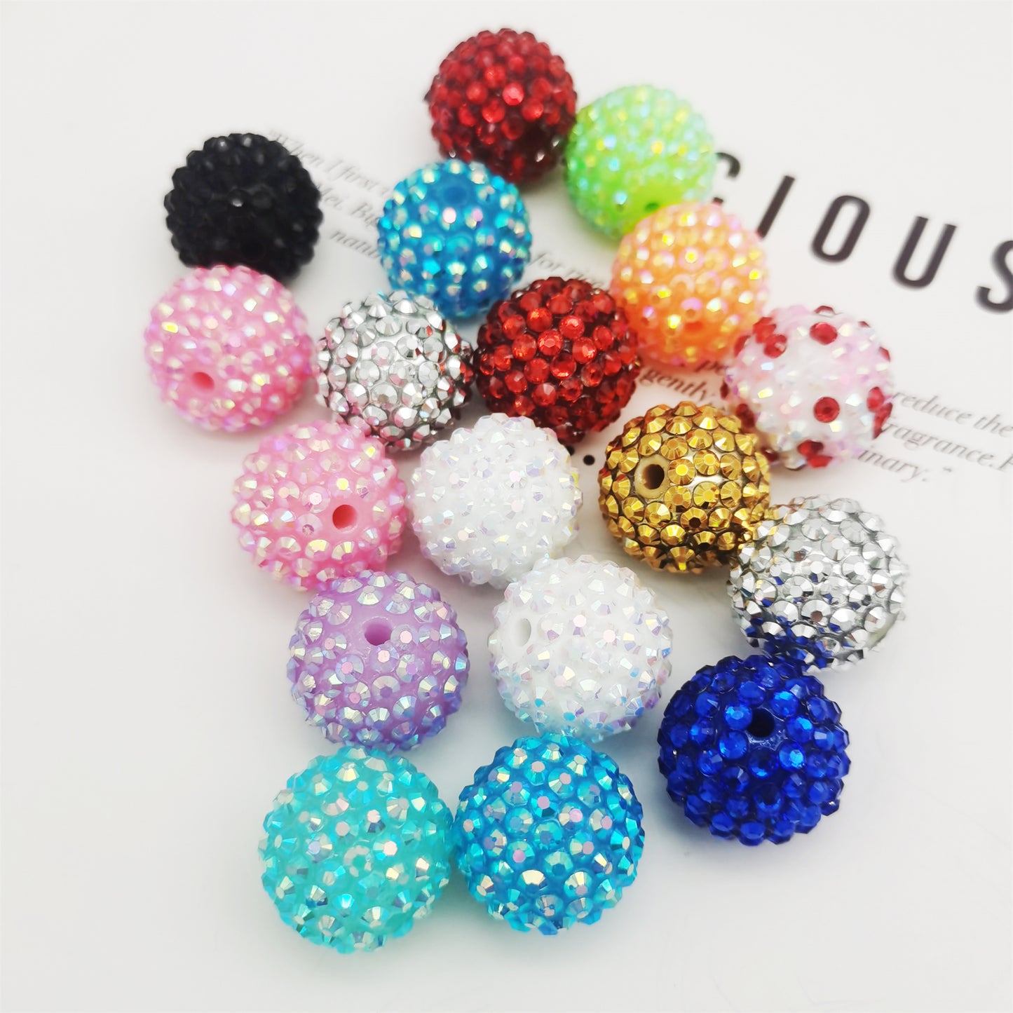 20pcs 20mm Acrylic Rhinestone Beads for Beadable Pen ,hole diameter about 3mm Random Color