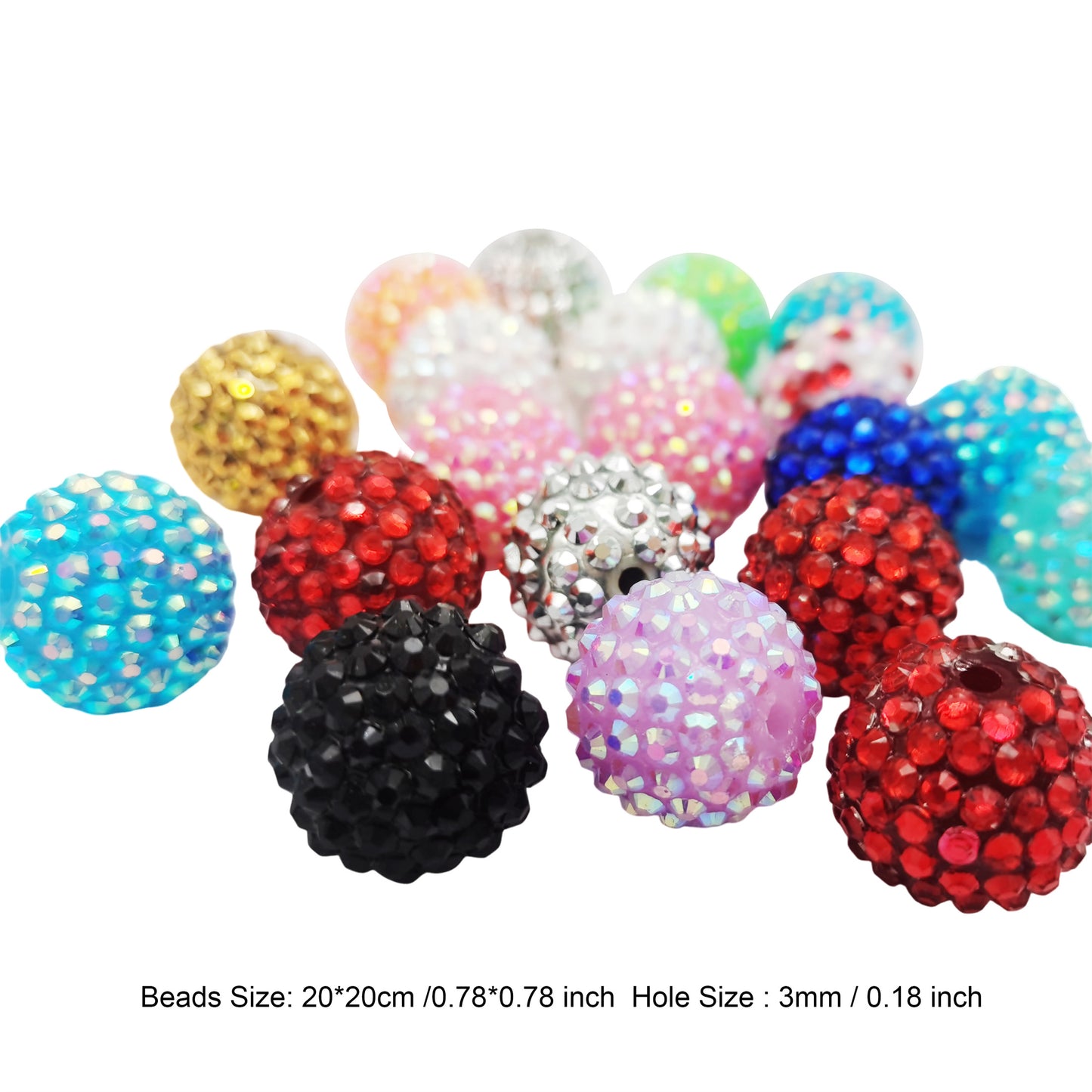 20pcs 20mm Acrylic Rhinestone Beads for Beadable Pen ,hole diameter about 3mm Random Color