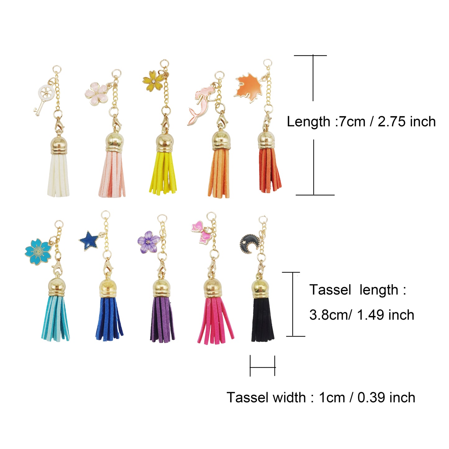 10PCS Alloy Flower Star Moon Charms with Tassel Dangle for DIY Pendant Jewelry Accessories, Beadable Pen Decoration, Child Crafts Toy