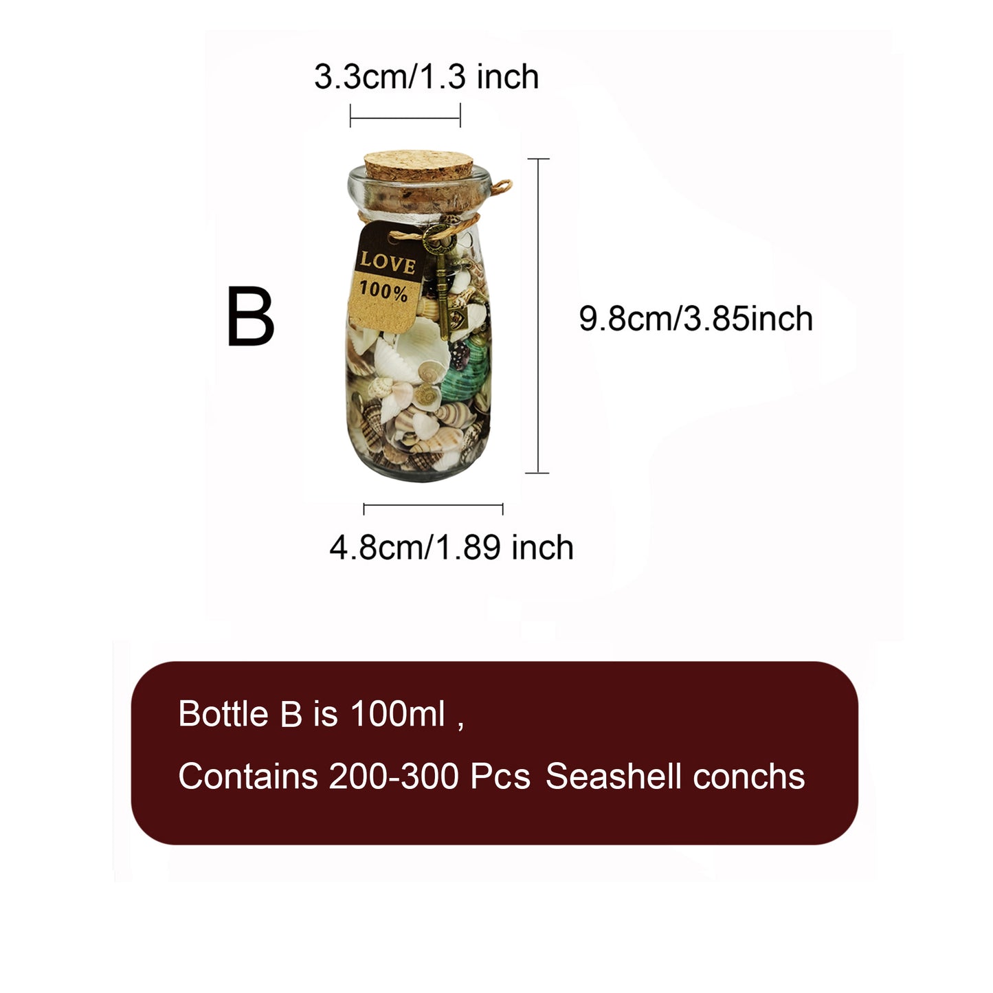 Glass Wide Mouth Wishing Bottle Jar with Conch & Scallop & Clam & Cockle Shells, Sealed with Cork and Fitted with String, Creative Gift for Friends, Ocean Theme Party & Beach Wedding Decoration