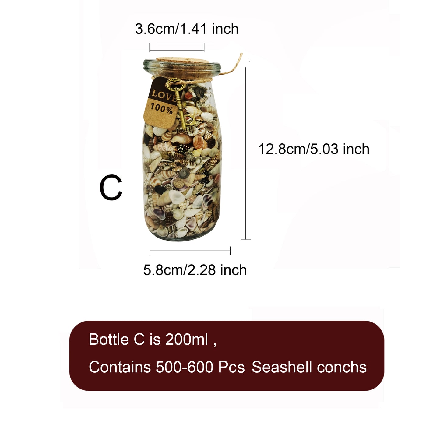 Glass Wide Mouth Wishing Bottle Jar with Conch & Scallop & Clam & Cockle Shells, Sealed with Cork and Fitted with String, Creative Gift for Friends, Ocean Theme Party & Beach Wedding Decoration