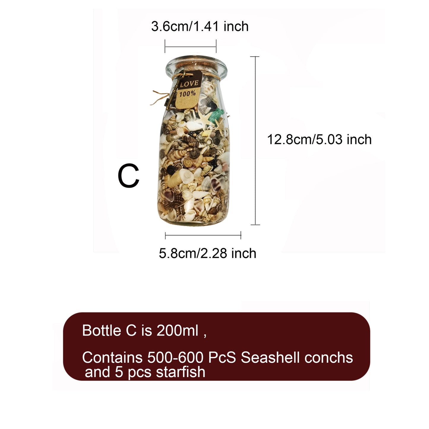 Glass Wishing Bottle Jar with Shells Conch Seashell Starfish Cork Lid Stopper Rope Key for DIY Crafts Gifts Party Wedding Decoration