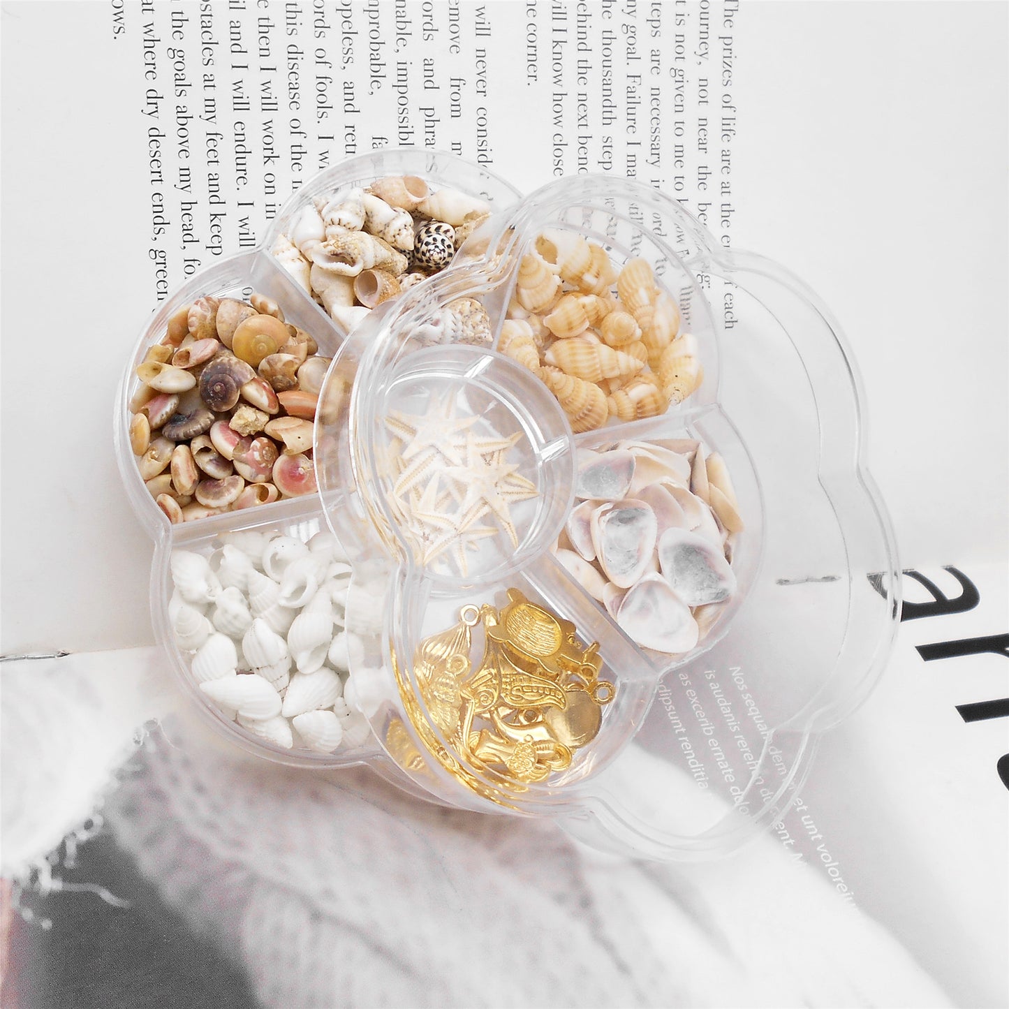 1 Box 180 PCS Natural Starfish Sea Shells Conch Seashells for Ocean Beach Theme Party Decoration Jewelry Making Candle Crafts DIY Fish Tank Vase Filler Tiny Small Flower Box