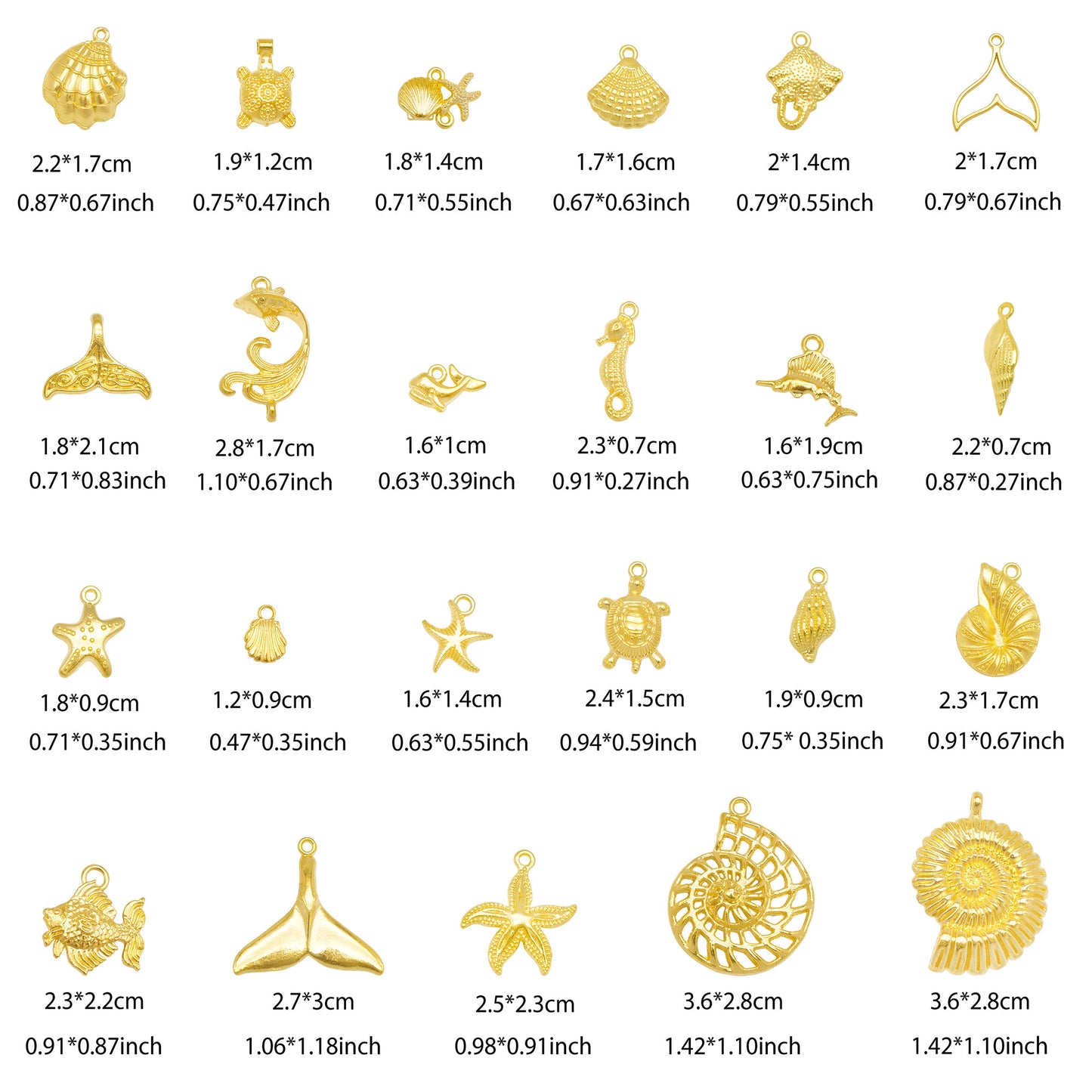 69PCS Gold tone Alloy Metal Sea Animal Charms Whale Mermaid Tail Starfish Shells Bulk Ocean Pendants Mermaid Tail Fish for Summer Beach Jewelry Necklace Bracelet Making DIY Crafts