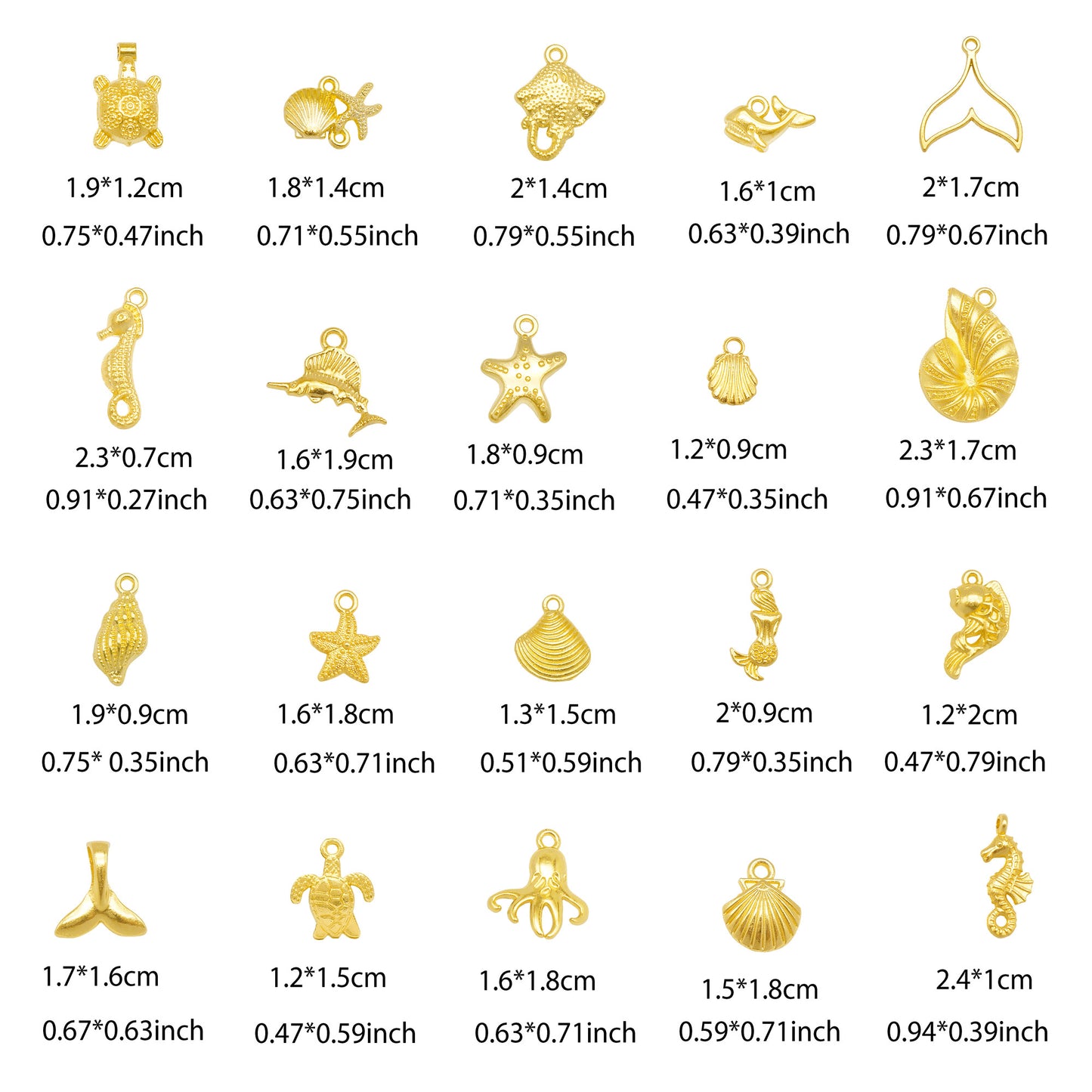 200PCS Gold Sea Animal Charms Assortment Starfish Shells Bulk Ocean Pendants Mermaid Tail Fish for Summer Beach Jewelry Necklace Bracelet Making DIY Crafts