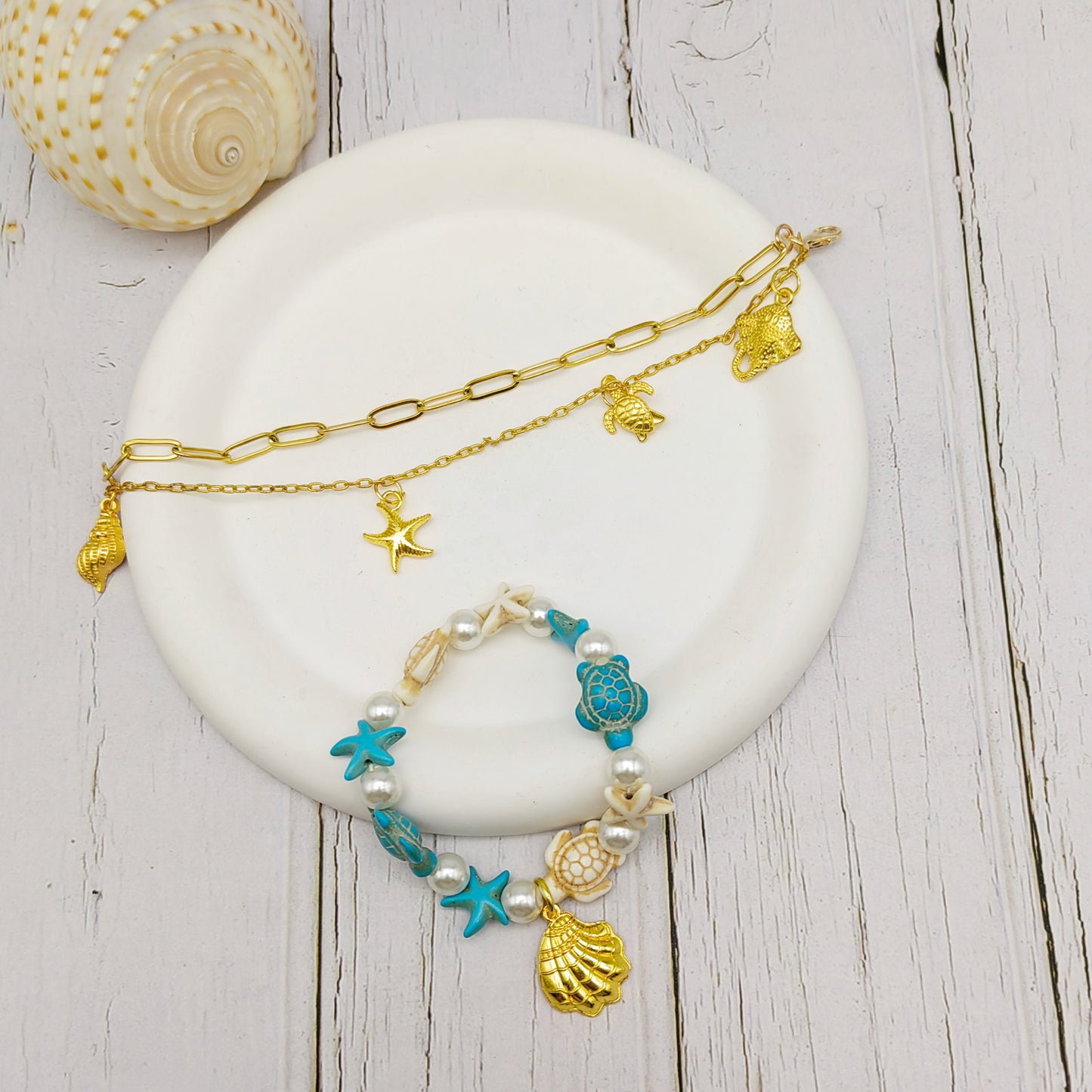 15PCS Golden Large Size Marine Life Sea Animal Charms Metal Conch Seahorse Starfish Turtle Octopus Pendant for Jewelry Accessories DIY Craft Supplies Ocean Theme Party&Wedding Decoration