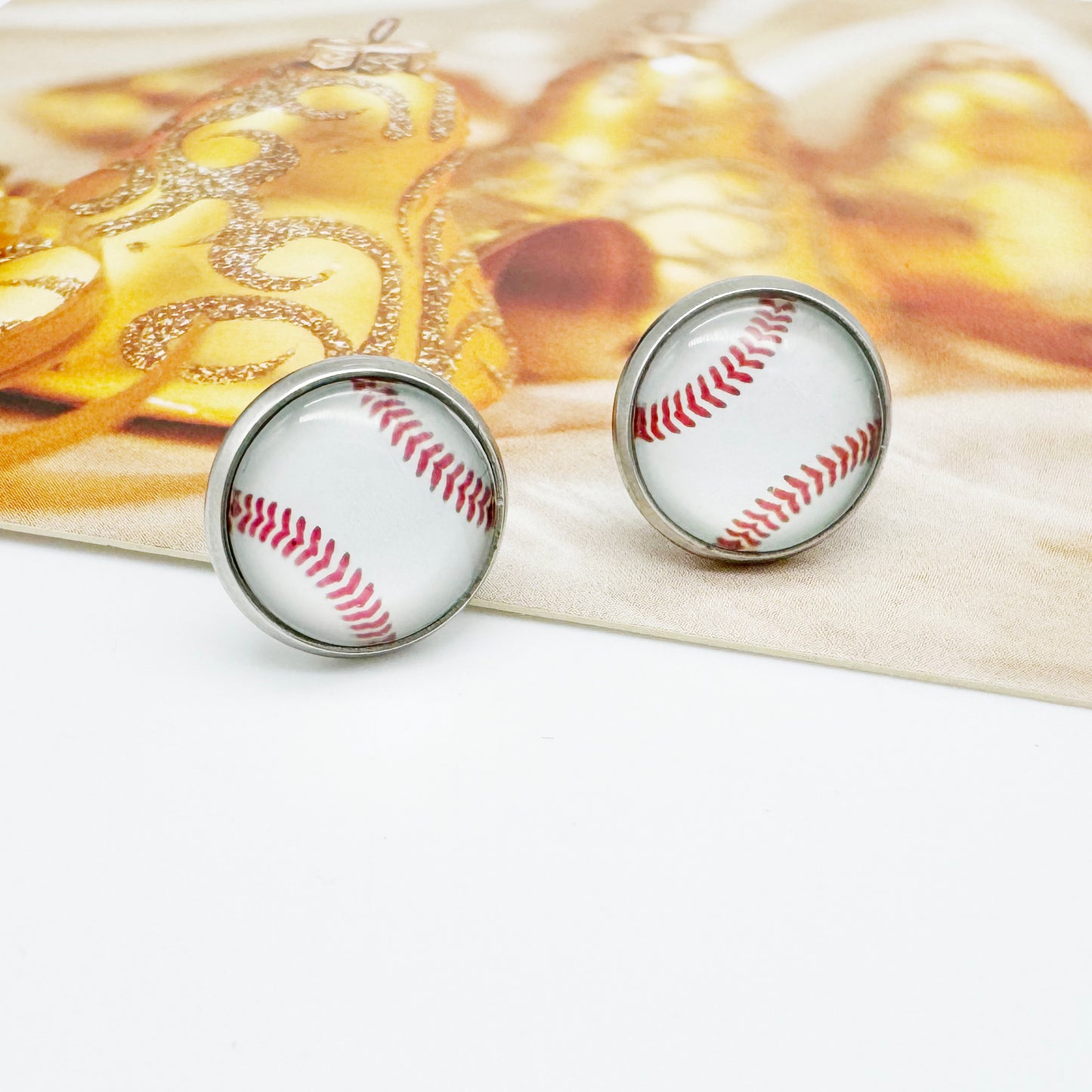 1 Pair Baseball Pattern Stud Ear, Stainless Steel Earrings Women Hypoallergenic Ear Piercing Jewelry for Daily Use