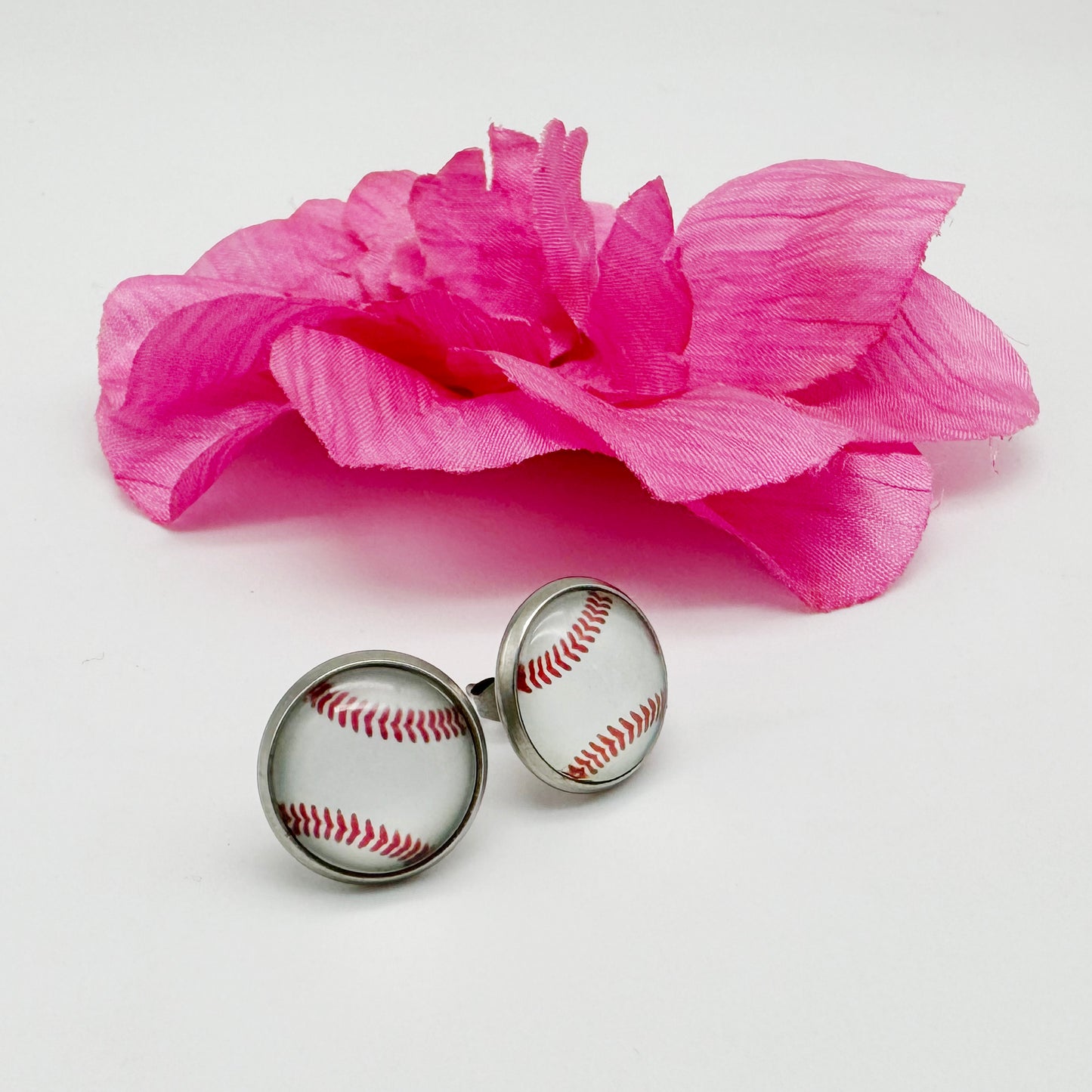 1 Pair Baseball Pattern Stud Ear, Stainless Steel Earrings Women Hypoallergenic Ear Piercing Jewelry for Daily Use