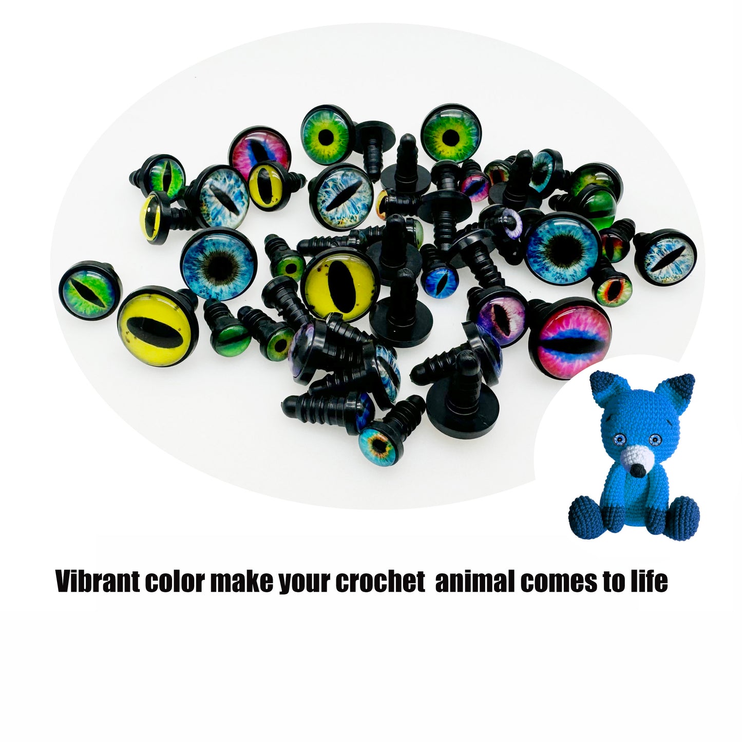 25Pairs Glass Eye Cabochons Round Animal Toy Eyes with Washers, Vertical Pupil Cat Lizard Eyes Flat Back Scrapbooking Dome Evil Dragon Eyes for Doll Decor DIY Craft Supplies 9mm 14mm 18mm
