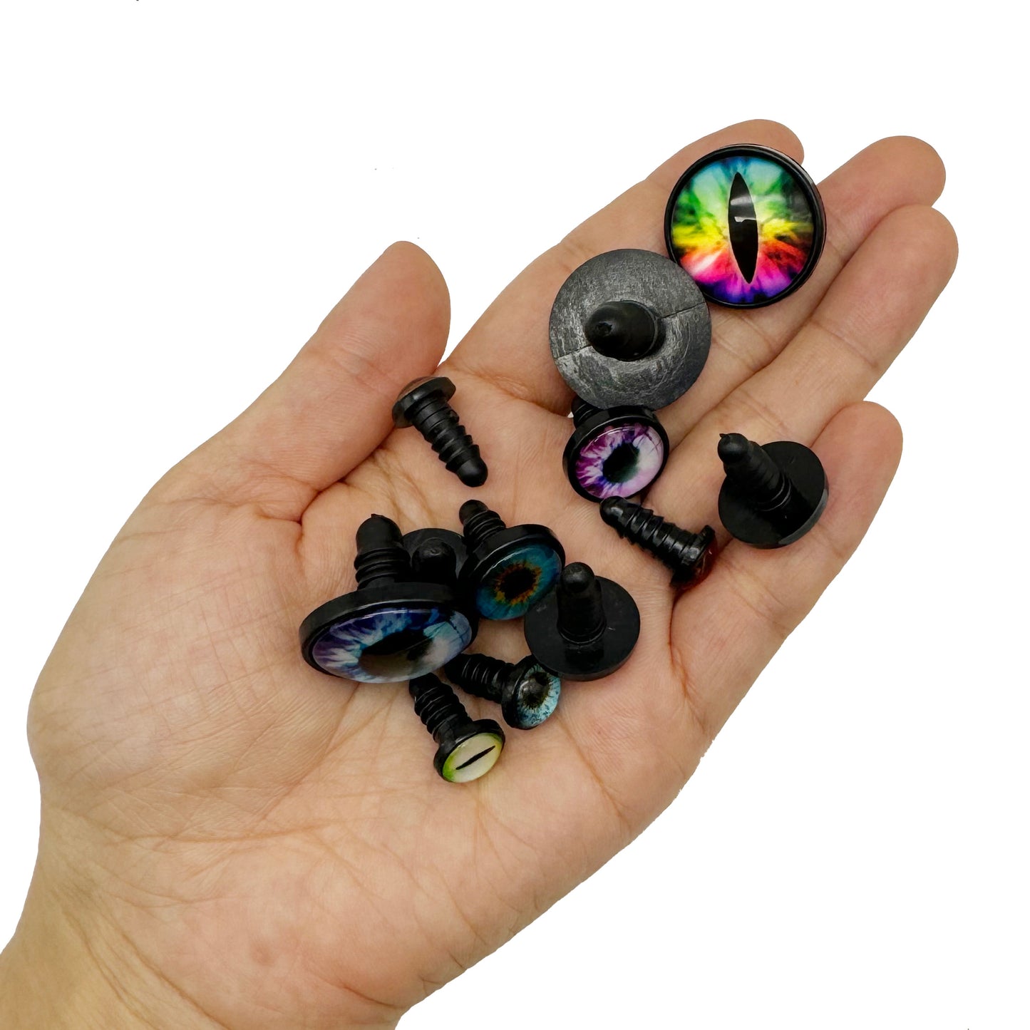 25Pairs 10/16/24mm Eye Scrapbook Cabochons Glass Animal Eyes with Base&Washers, Flat Back Dragon Dinosaur Eyes Round&Vertical Pupil Dog Cat Eyes for Toy Doll Decor Art Crafts Supplies