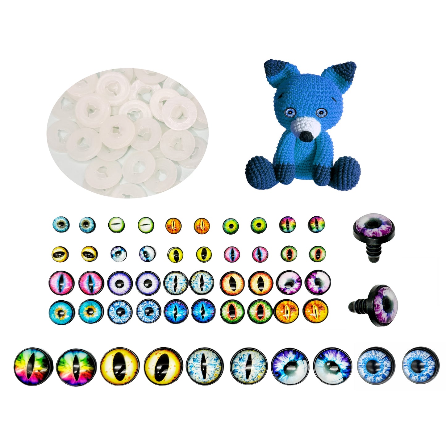 25Pairs 10/16/24mm Eye Scrapbook Cabochons Glass Animal Eyes with Base&Washers, Flat Back Dragon Dinosaur Eyes Round&Vertical Pupil Dog Cat Eyes for Toy Doll Decor Art Crafts Supplies